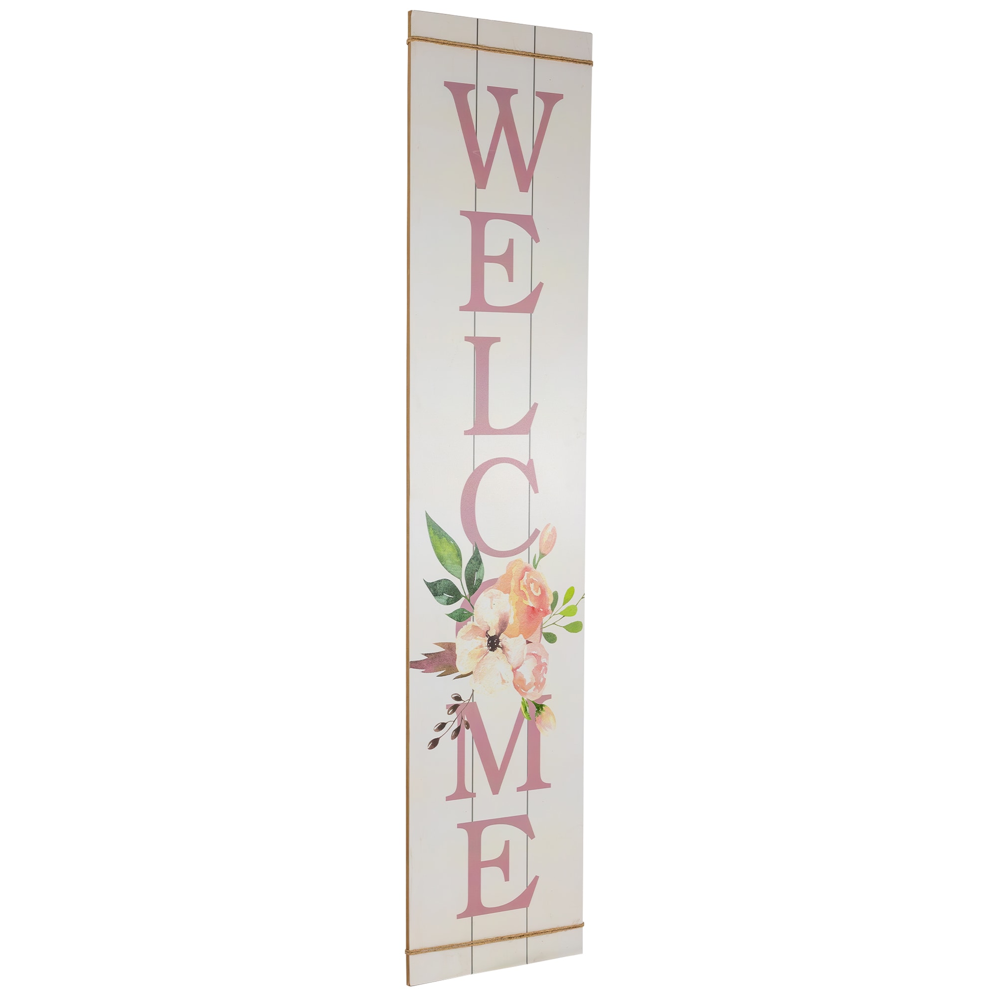 White Floral Welcome Wooden Spring Wall Sign