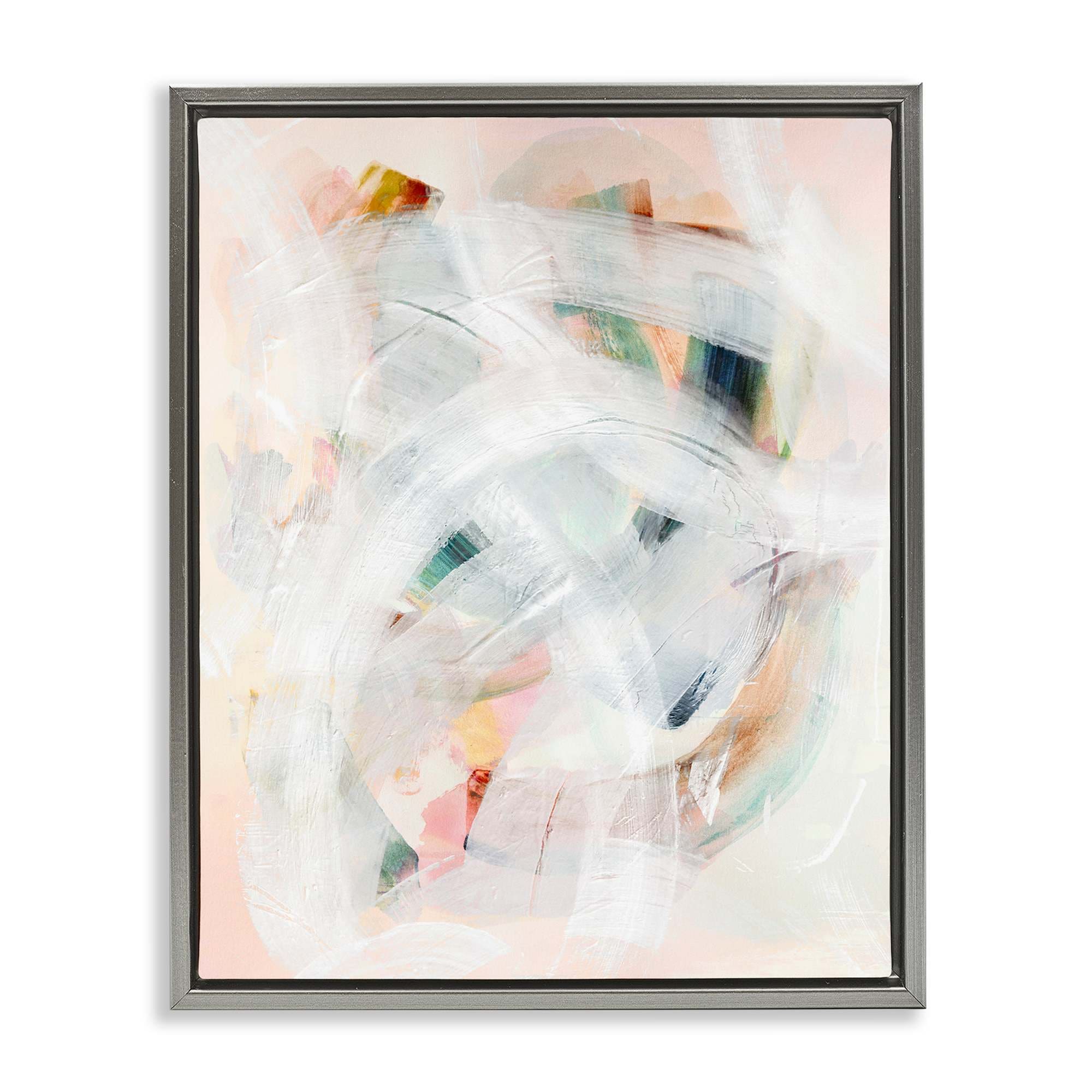 Stupell Industries BU-164-FFL-24X30 Soft Abstraction with Curved Lines Gray Framed Floater Canvas Wall Art By Gemma Bardot 25 x 31