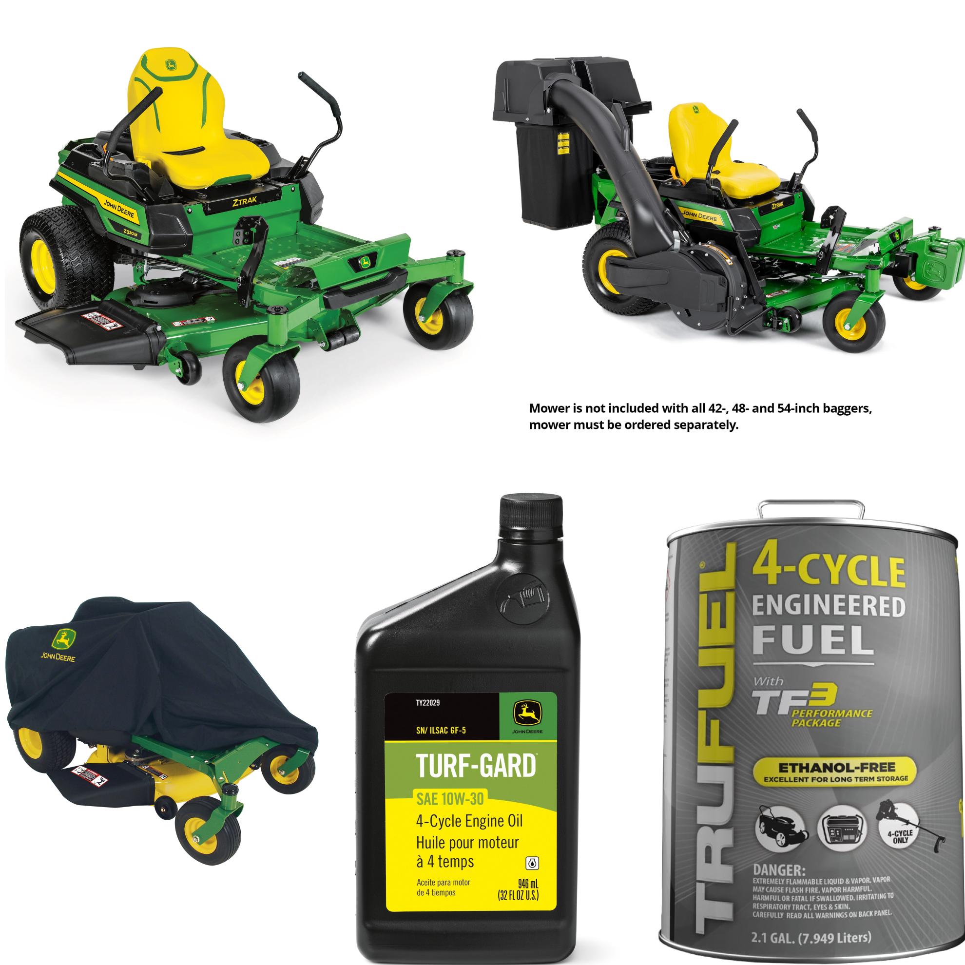 John Deere Z330M 54-in ZTrak Zero-Turn Mower Bagging Collection; Includes Zero-Turn Mower, Bagger, Mower Cover, Oil, & TruFuel™