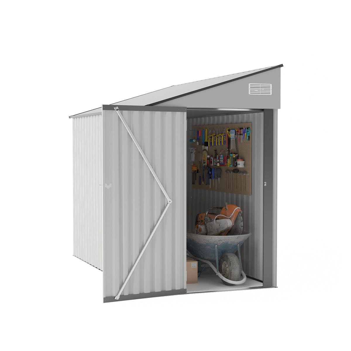Loheer 96-in White Metal Storage Shed 4x8 Heavy Duty Garden Tool Shed Sloped Roof Single Door