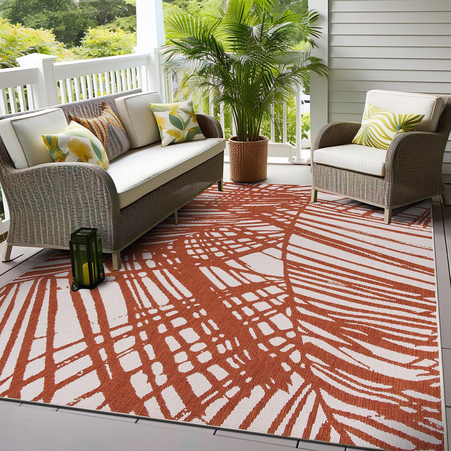 World Rug Gallery 4027RUST8X10 8 x 10 (ft) Loomed Synthetic Rust Rectangular Indoor/Outdoor Floral/Botanical Area rug