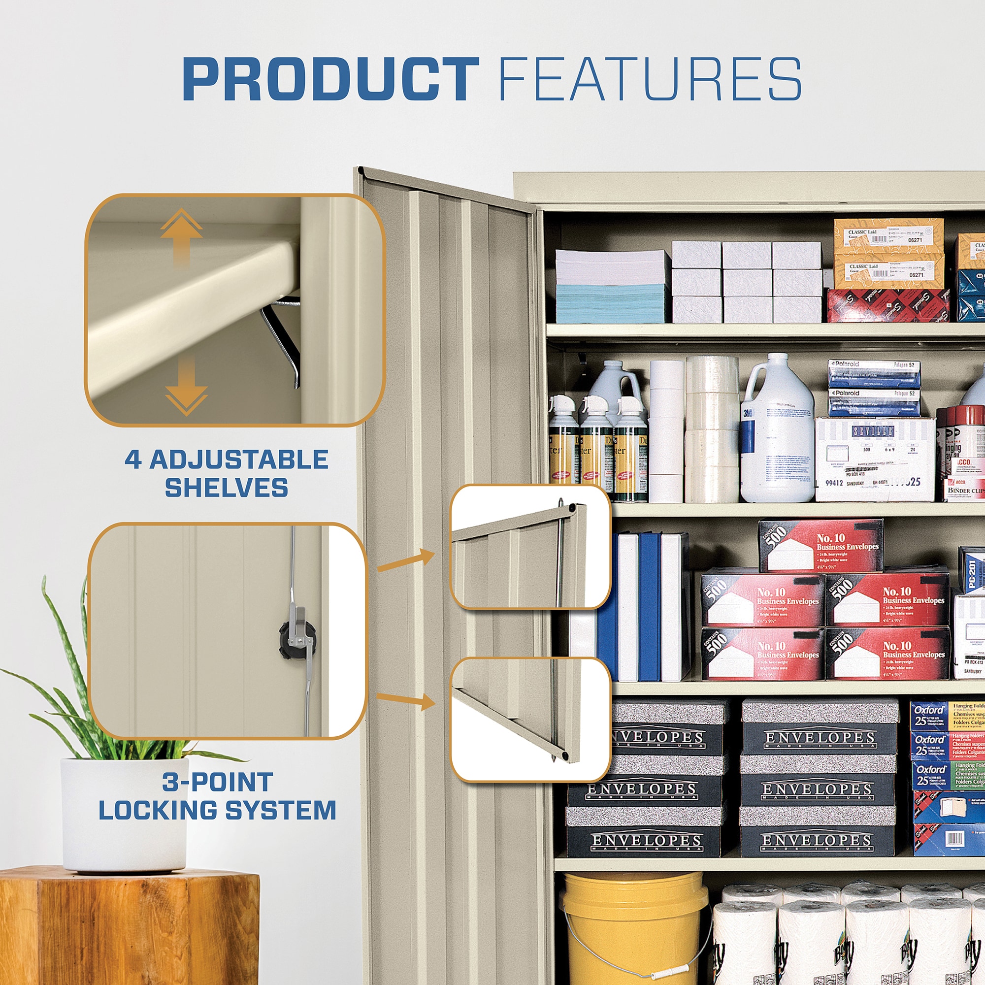 Putty 72" Steel Freestanding Lockable Office Cabinet with Adjustable Shelving
