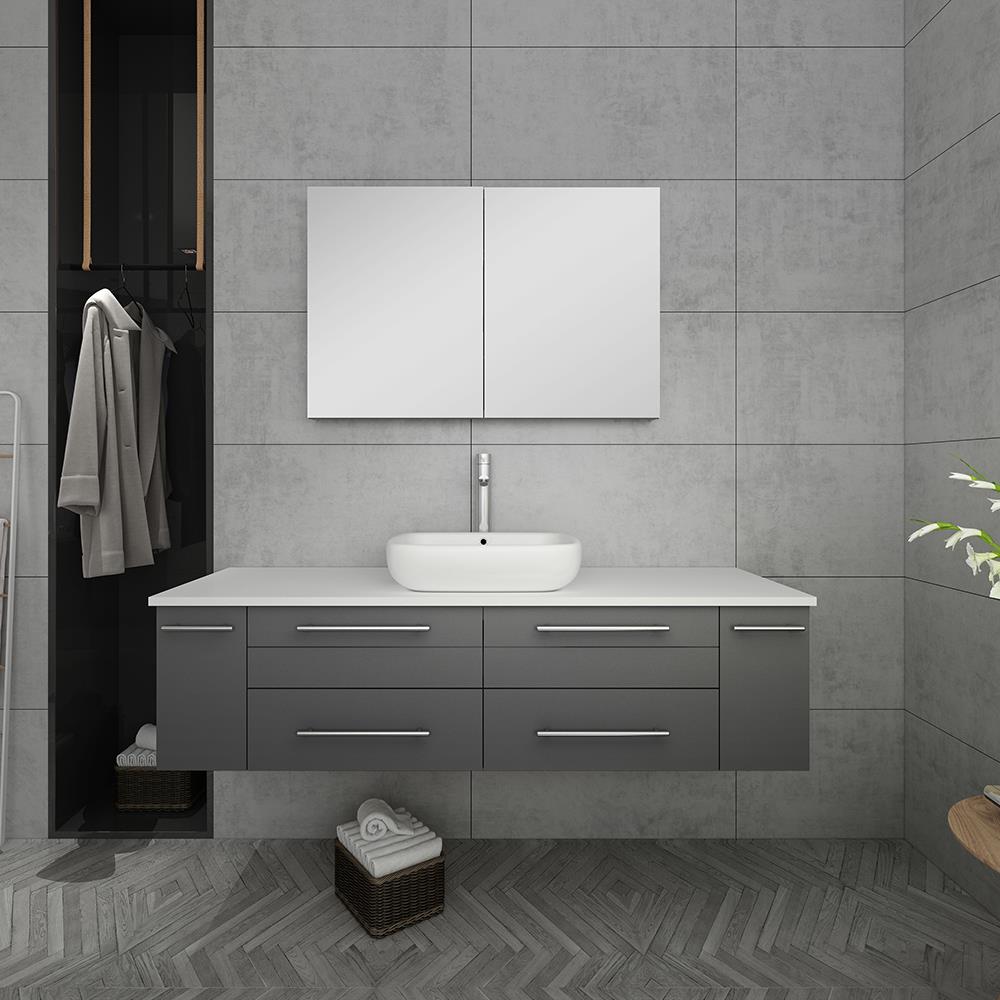 Fresca FVN6160GR-VSL Lucera 60-in Gray Single Sink Floating Bathroom Vanity with White Quartz Top