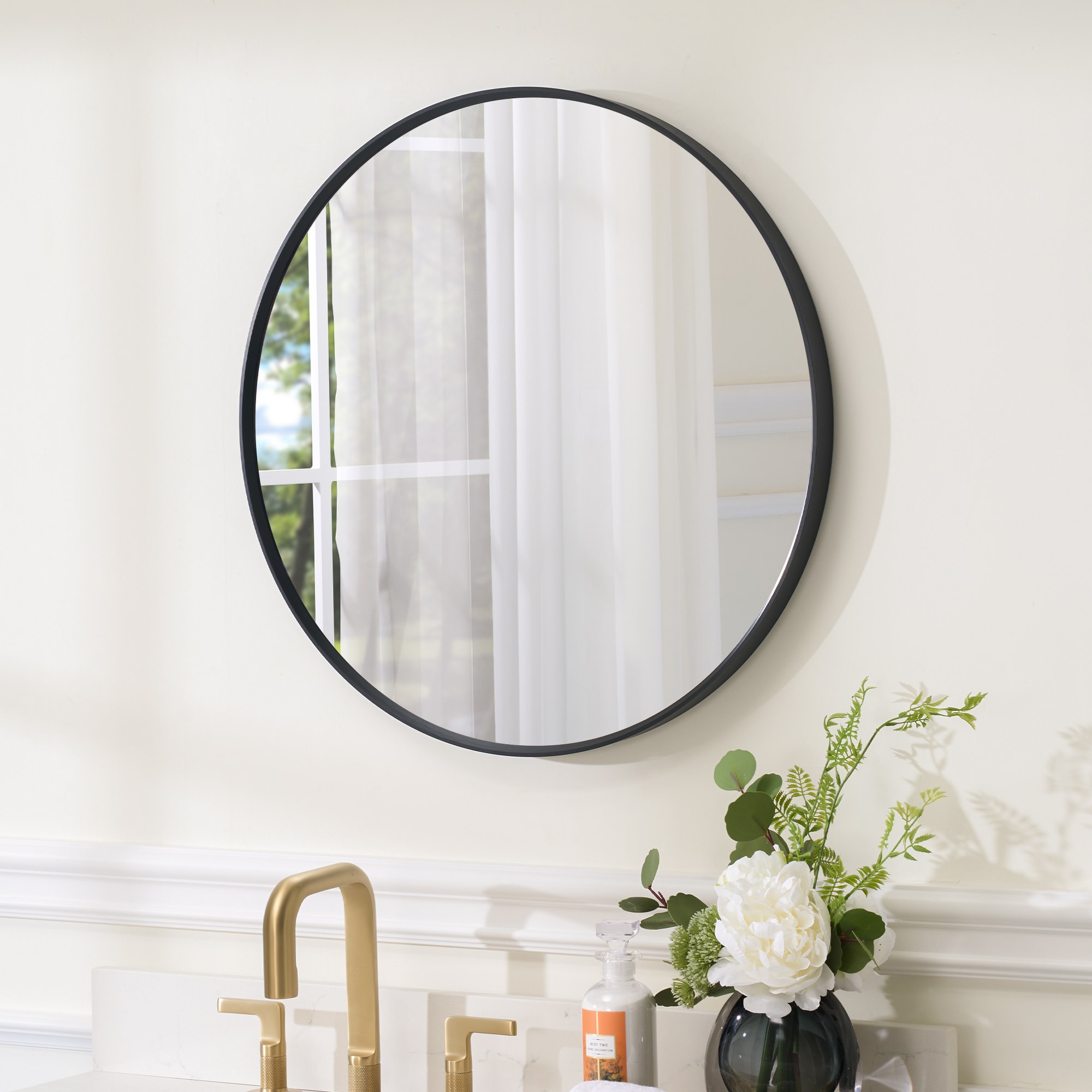 Neutype 28 inch Round Mirror Circle Mirrors , Gold , Wall Mounted Deep Set Aluminum Alloy Frame for Bathroom, Living Room, Bedroom