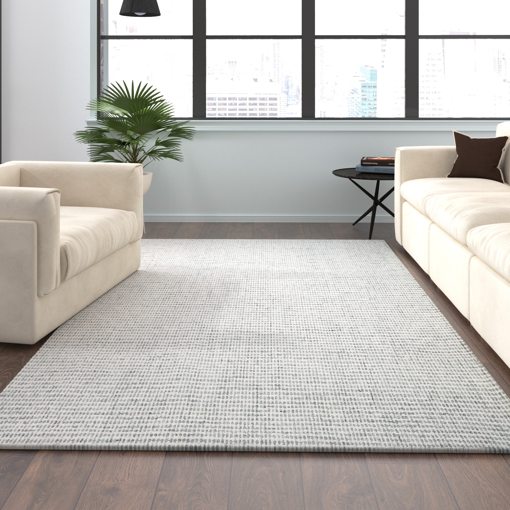 LR Home 1116A2590304J8 5 x 7 (ft) Tufted Wool Green/ Ivory Rectangular Indoor/Outdoor Geometric Farmhouse/Cottage Area rug