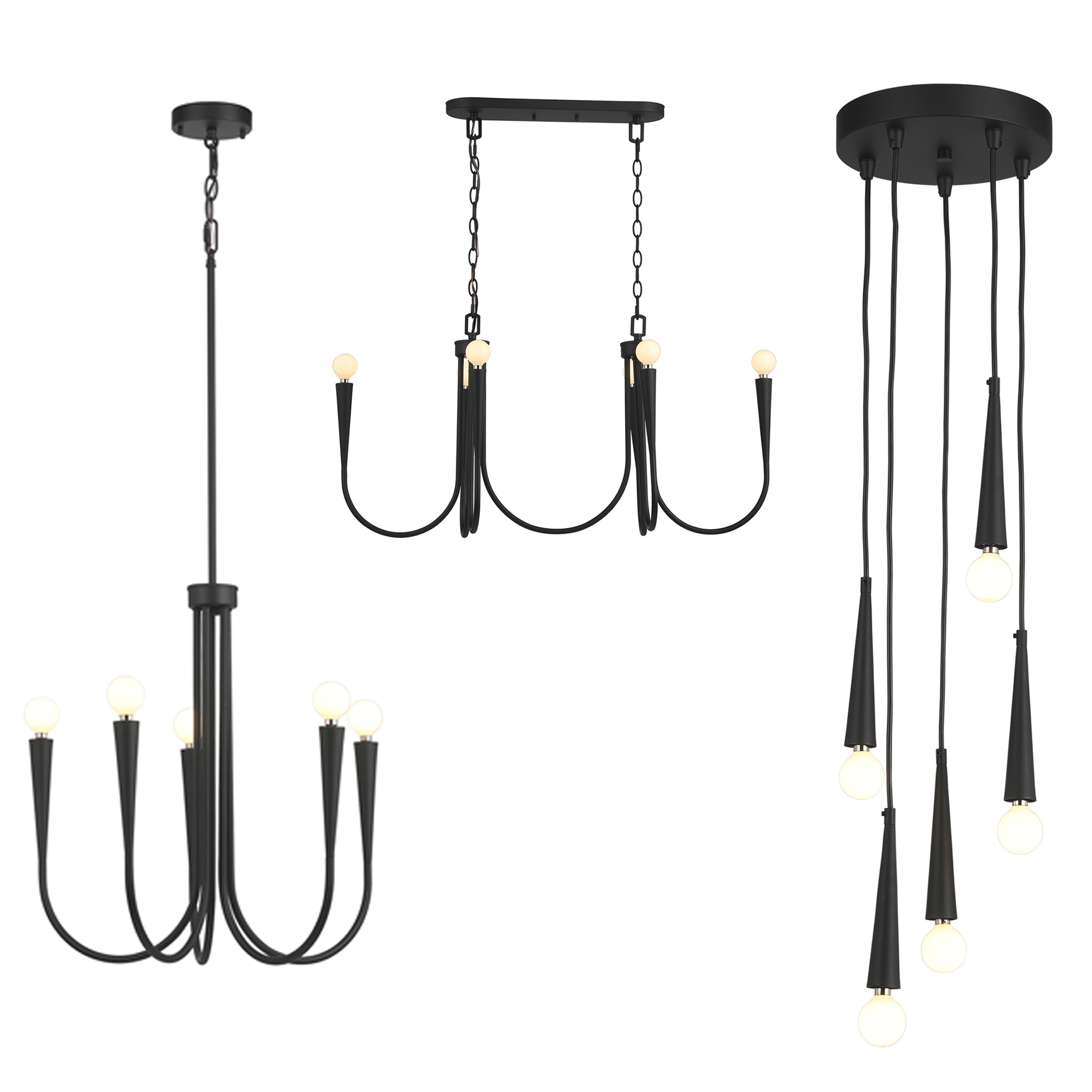 GE Glenwillow 3-Light Black Farmhouse Cage LED Chandelier + Light Bulbs