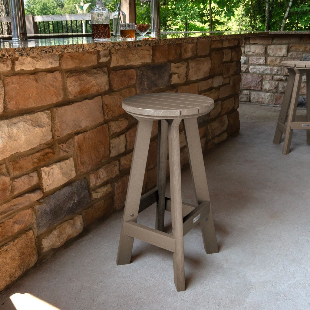 highwood AD-STBF01-WBR The Birch Woodland Brown Poly-lumber Frame Stationary Bar Stool Chair with Slat Seat