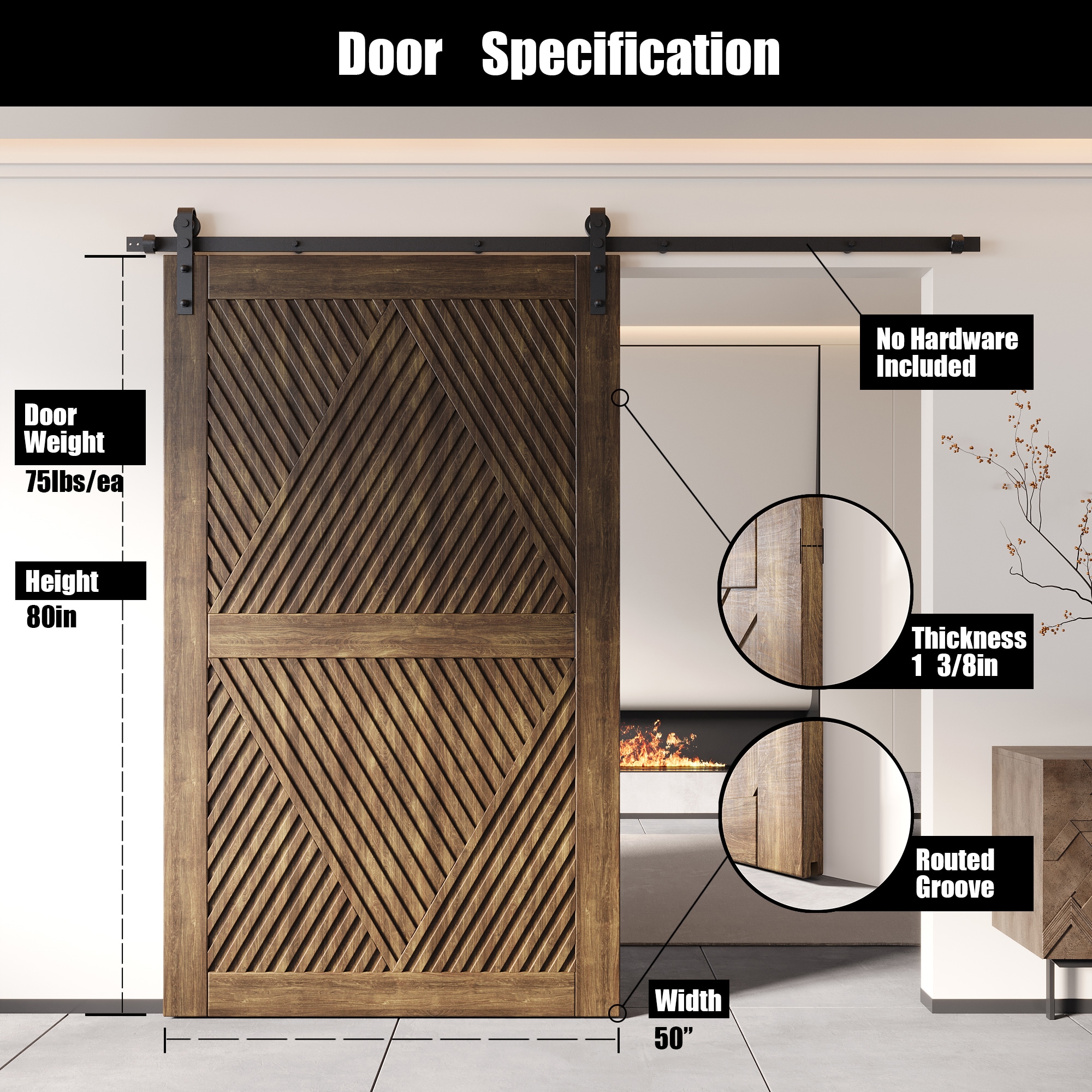 HOMACER Single 50-in x 80-in Dark Walnut Pine Wood Solid core Sliding ...