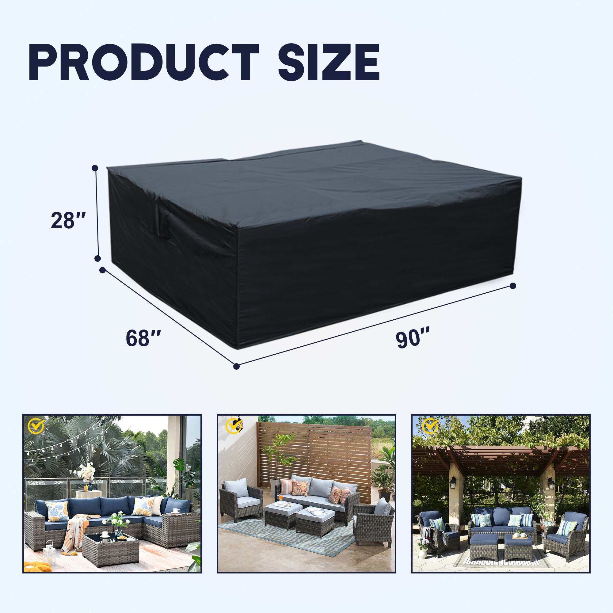 Ovios Black Polyester Conversation Set Patio Furniture Cover in the ...