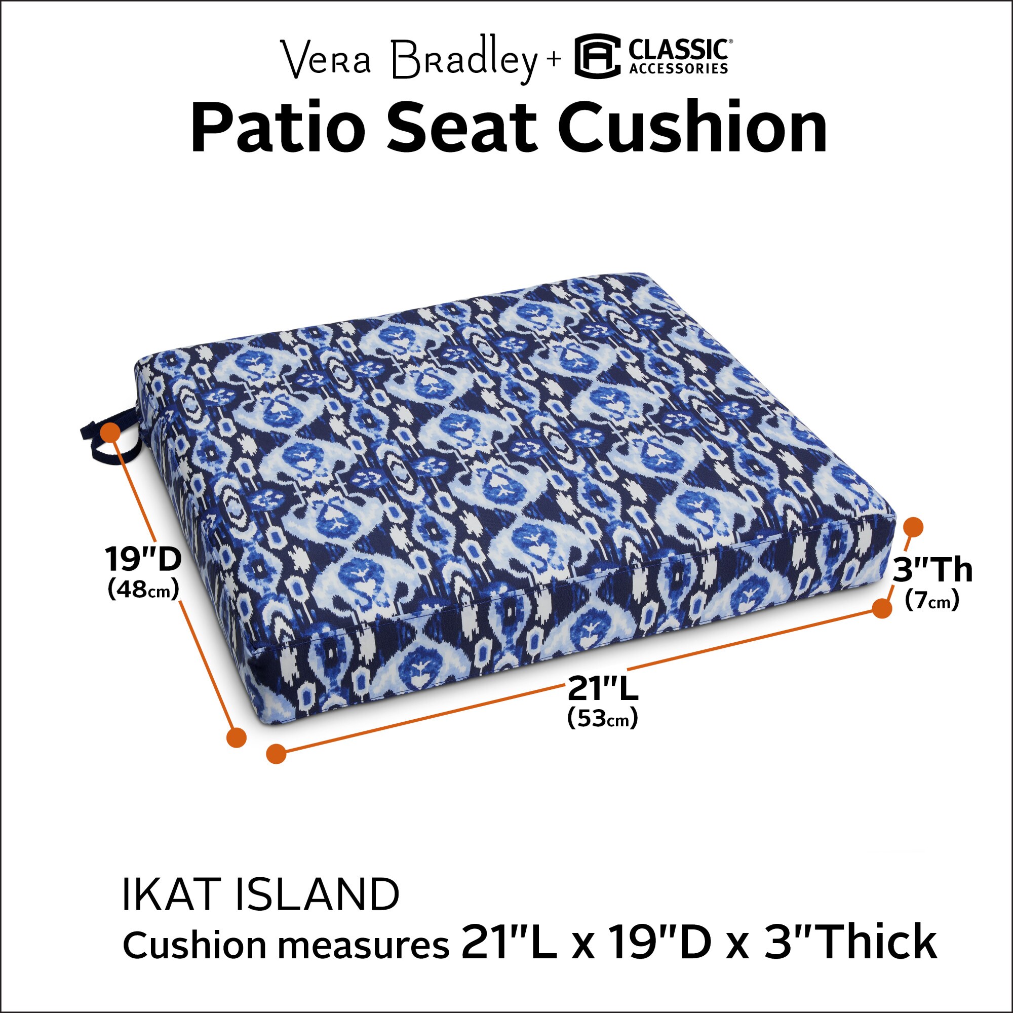 Classic Accessories 21-in x 19-in Ikat Island Patio Chair Cushion in ...