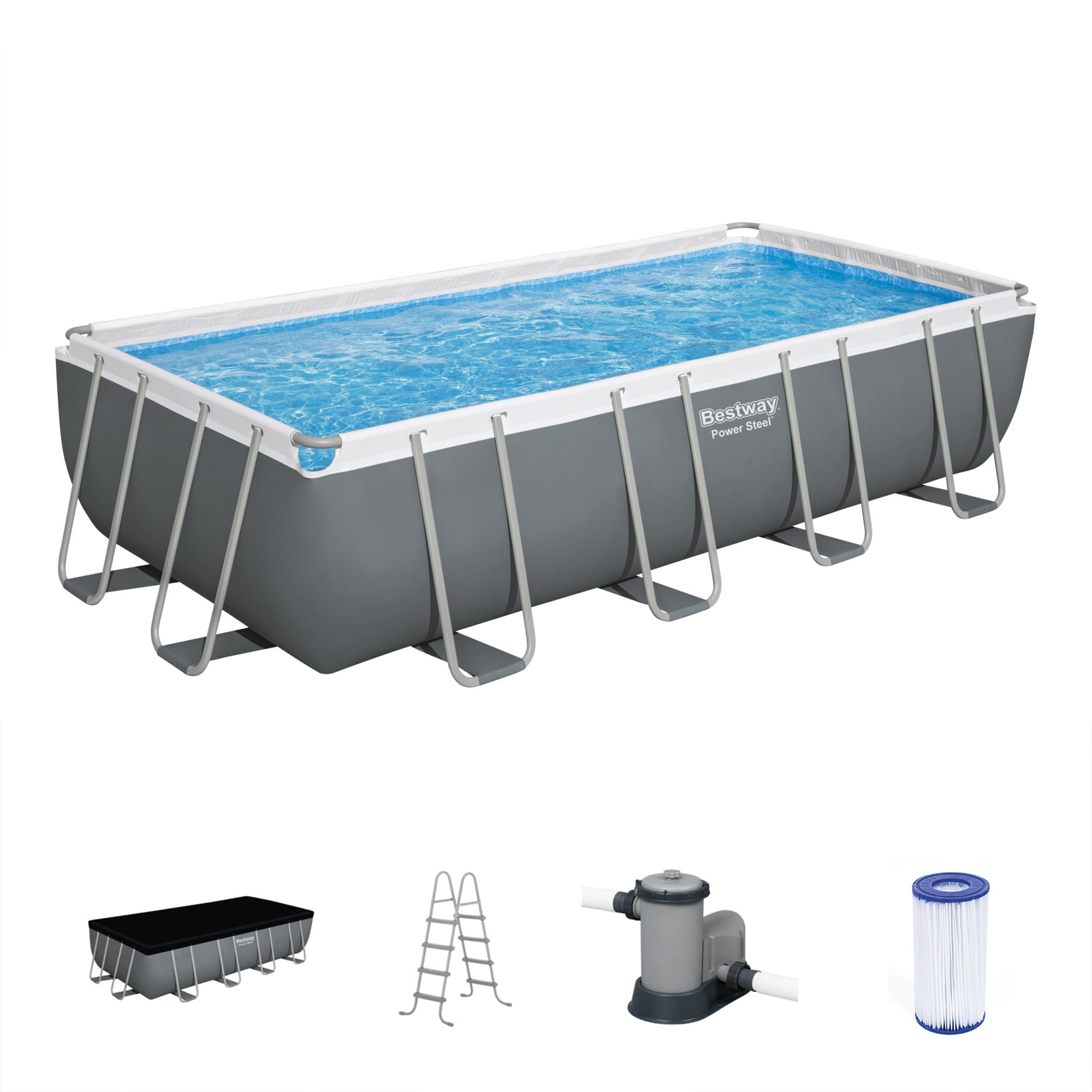 Bestway  Power Steel 18ft x 9ft x 48in Rectangular Above Ground Swimming Pool Set