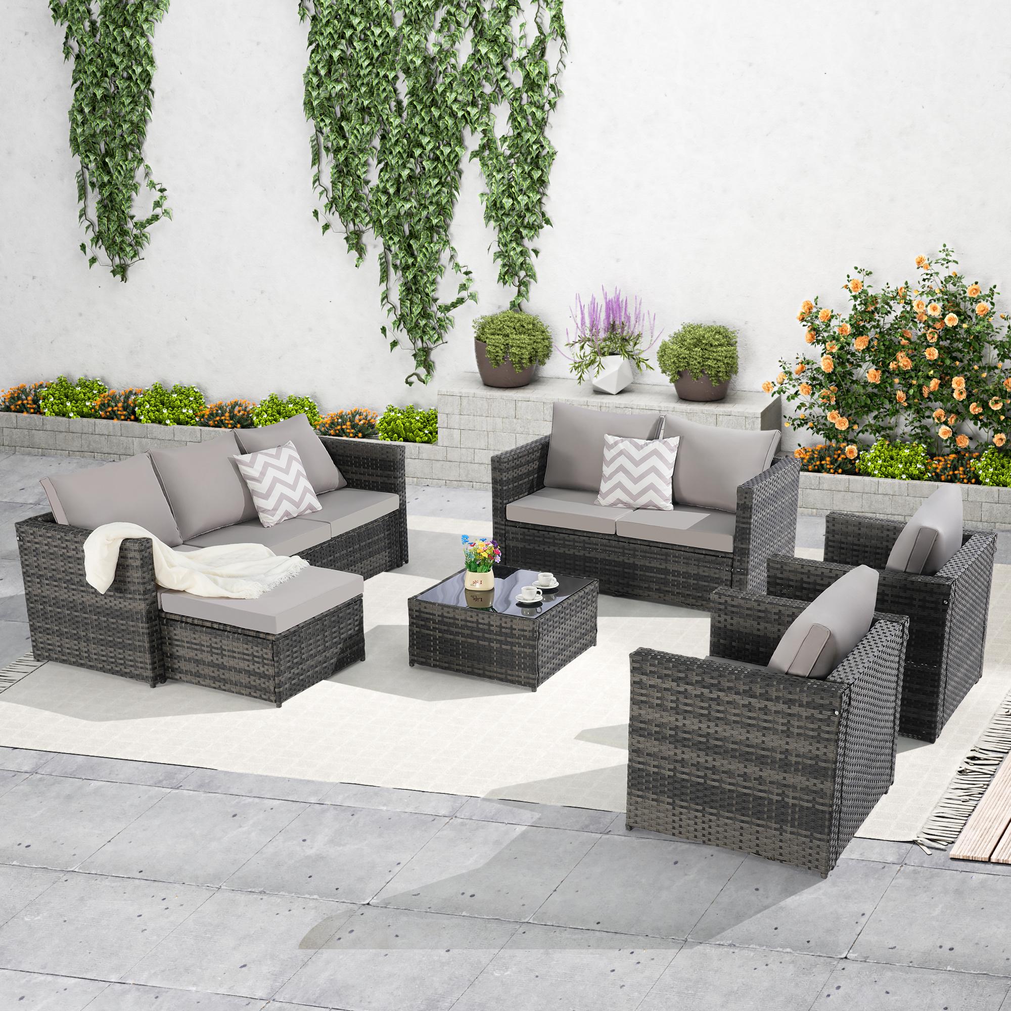 Bayfeve BFDES-S00060-OD 6 -Piece Wicker Patio Sofa Conversation Set with Light Gray Cushions