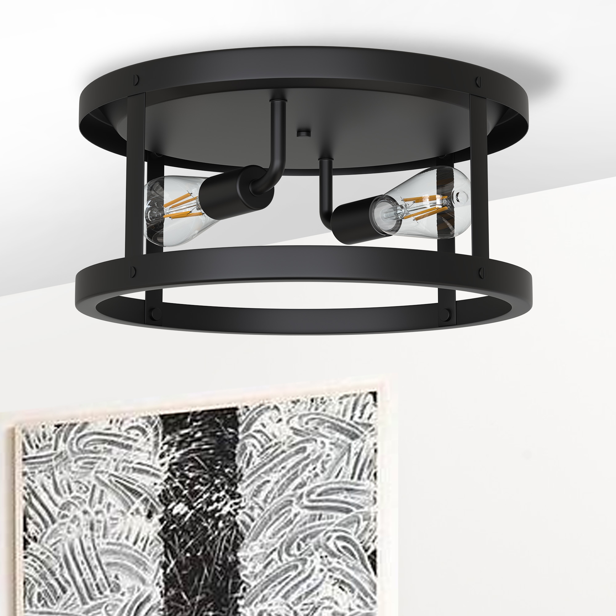 YANSUN L-CL040 2.0 -Light 12.6-in Matte Black Semi Flush Mount Light