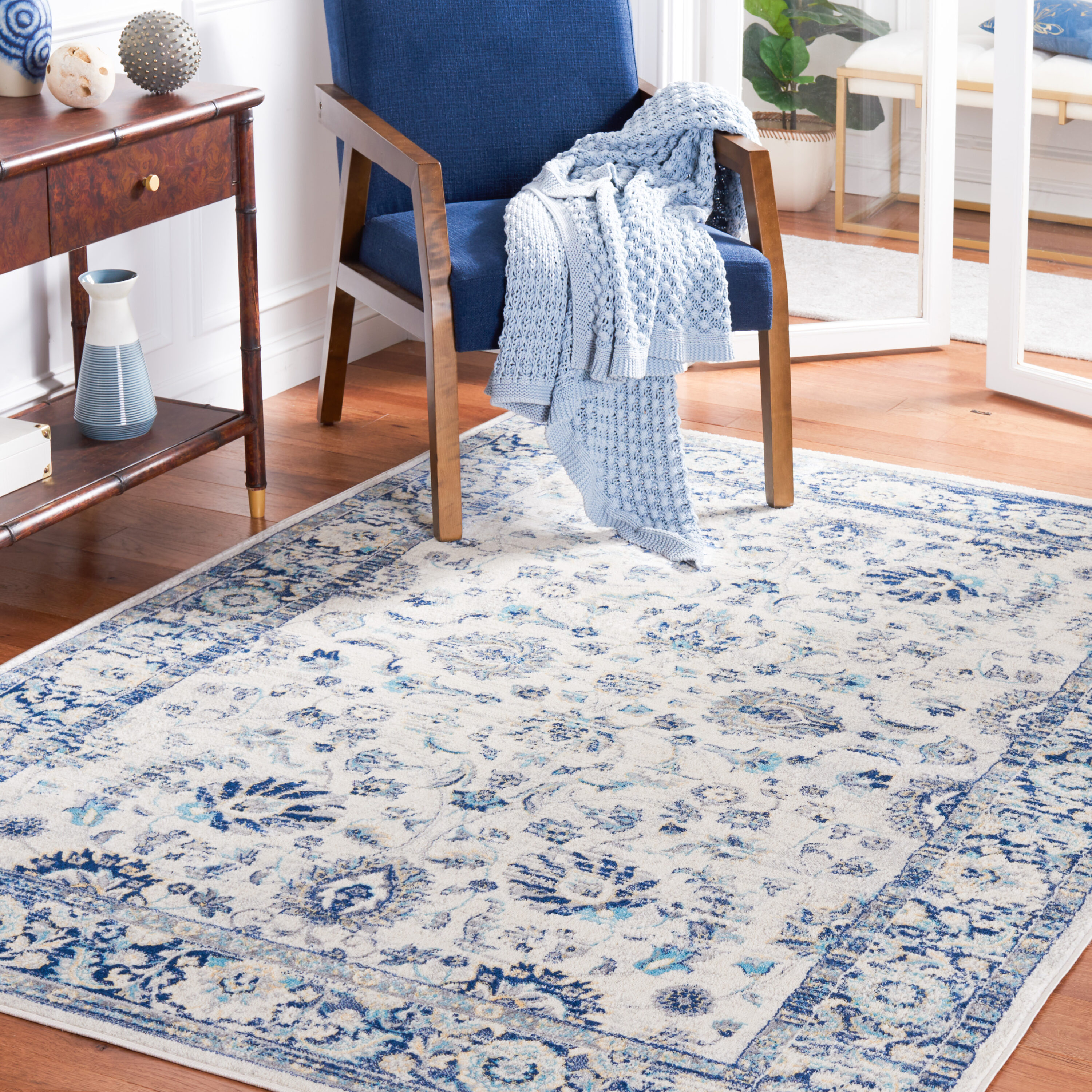 Brentwood 874M Blue Light Grey 4ft x 6ft Small Rectangle Rug