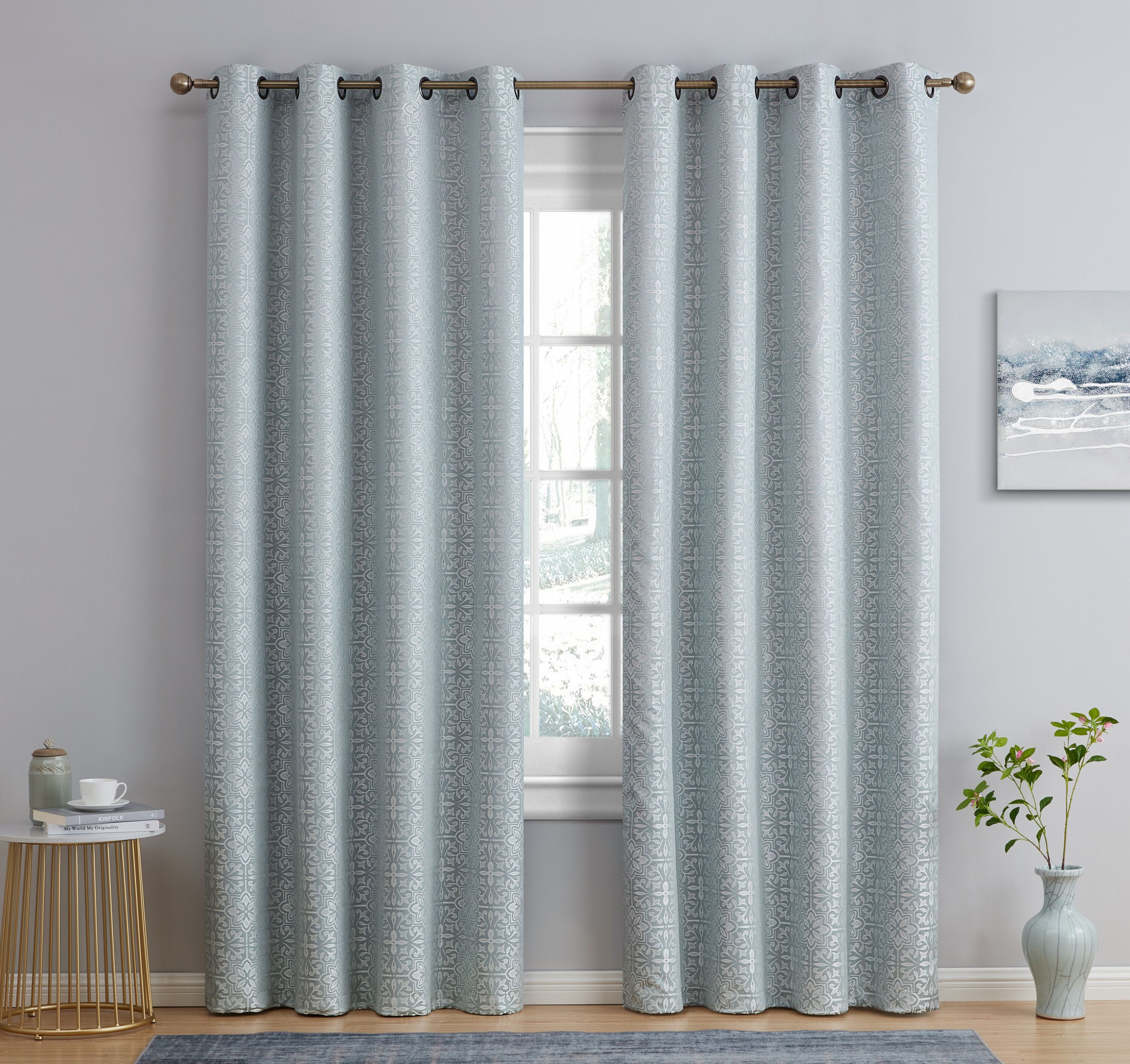 HLC.me 63-in Seafoam Green Blackout Thermal Lined Grommet Curtain Panel ...