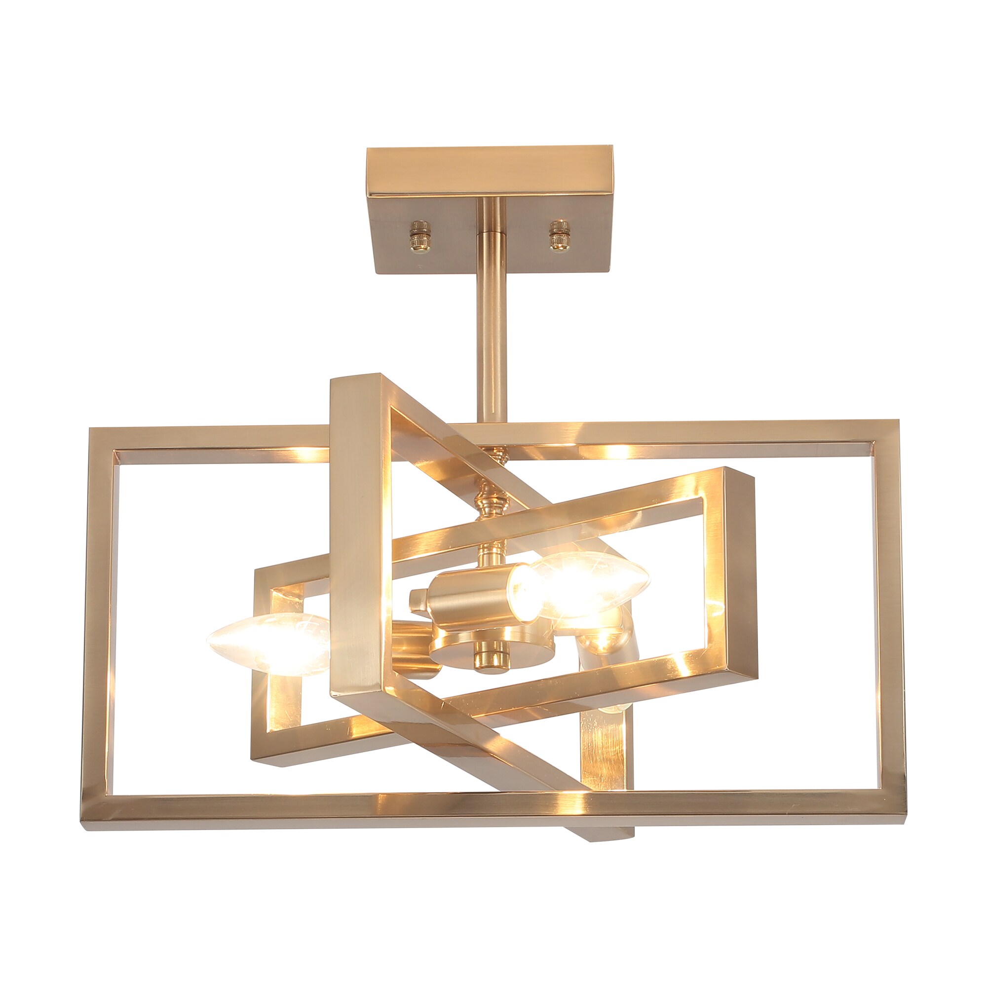 Zjvaive 3-Light Brass Flush Mount Ceiling Light 15.8in Geometric Frame E12 Base Max 40W Farmhouse Fixture Bulb Not Included for Bedroom Living Room