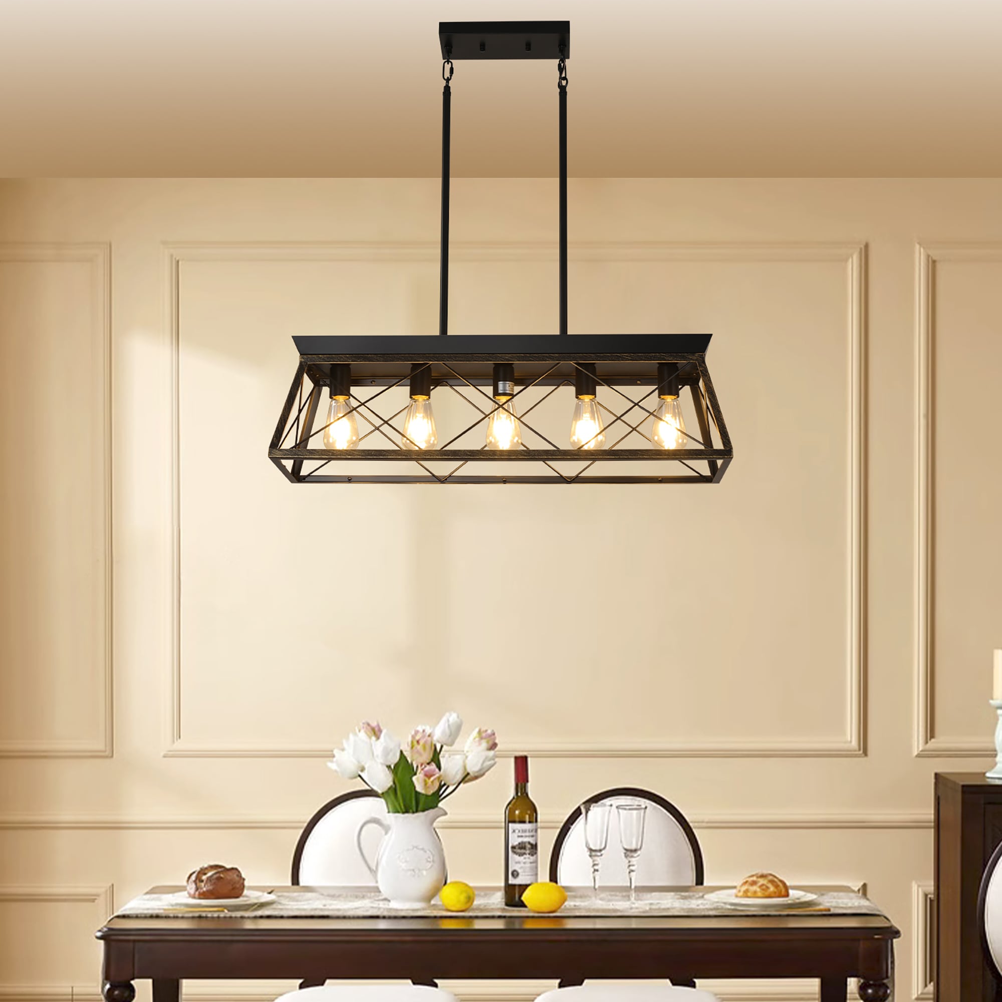 Forclover 5-Light Farmhouse Chandeliers for Dining Room 5-Light Golden ...