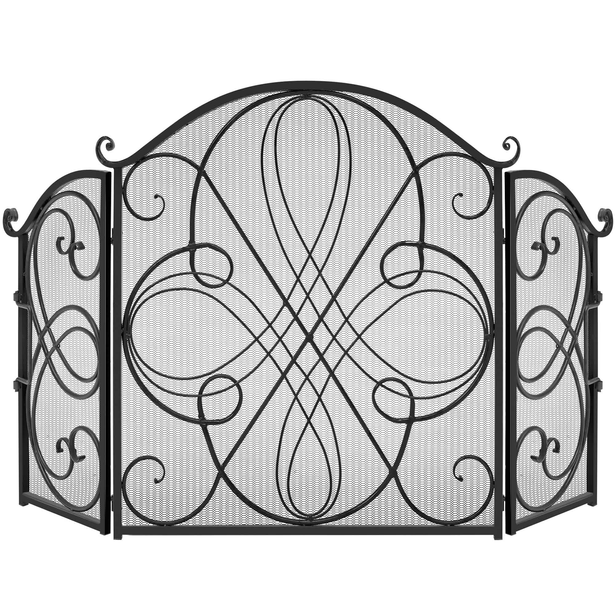 Best Choice Products 3-Panel 55x33in Wrought Iron Fireplace Safety Screen Decorative Scroll Spark Guard Cover - Black #SKY6049