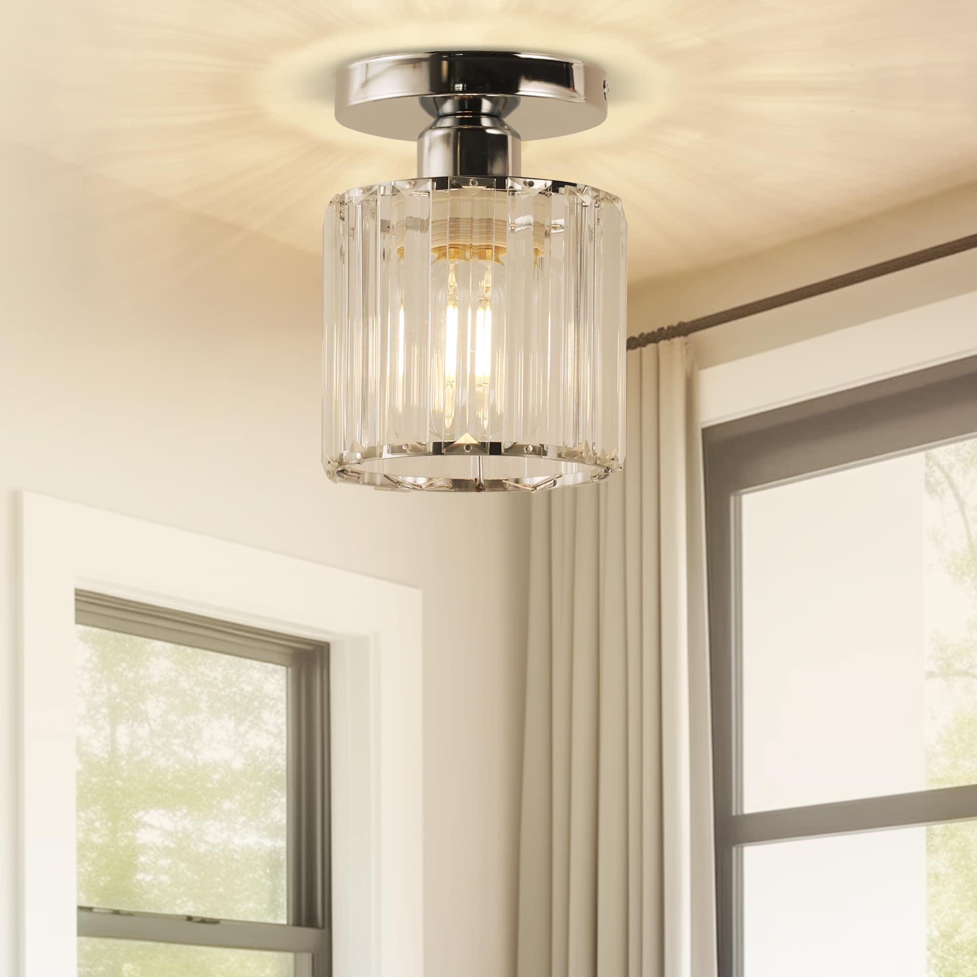 YANSUN L-WL069B 1 -Light 7.48-in Chrome Semi Flush Mount Light