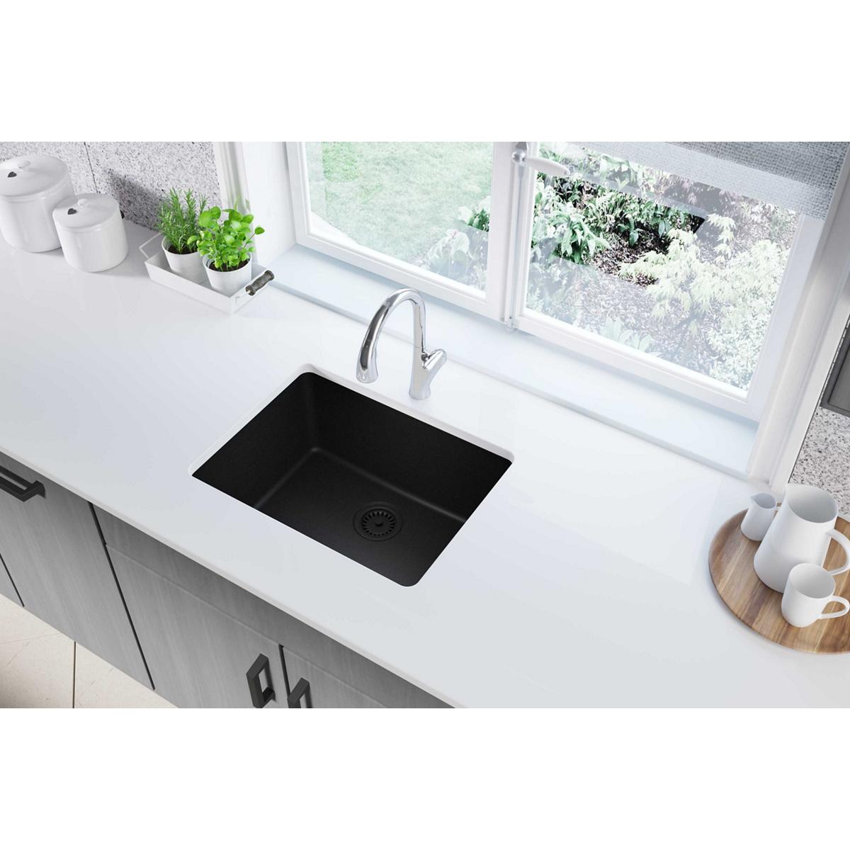 Elkay ELGU2522BK0 Quartz Classic Undermount 24.596-in x 18.524-in Quartz Single bowl Kitchen Sink