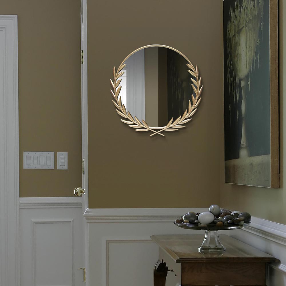 21" Gold Grecian Round Wall Mirror with Antique-Style Frame