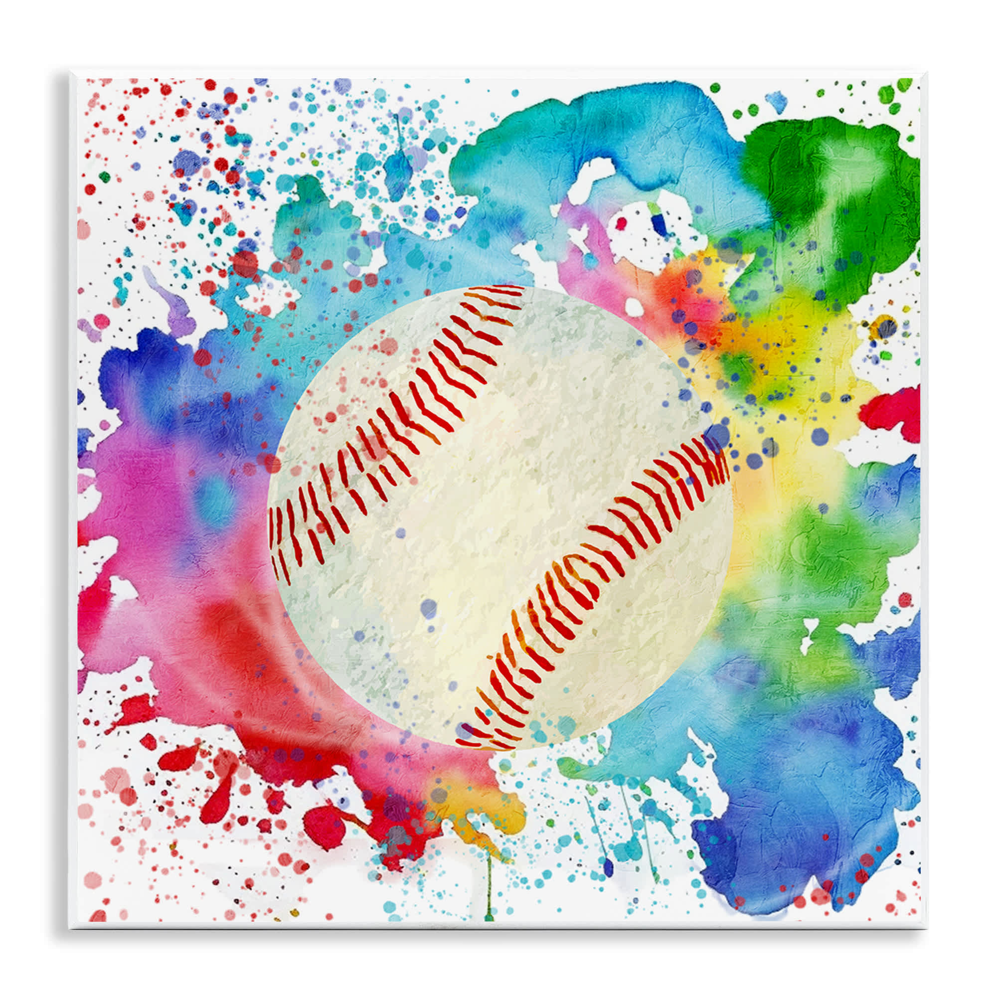 Stupell Industries BS-049-WD-12X12 Colorful Splash Baseball Wall Plaque Art By Kim Allen 12 x 12