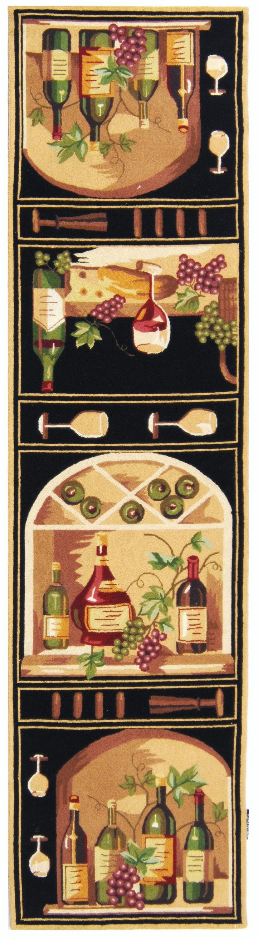 Safavieh HK254B-210 Chelsea Vino 2 x 10 (ft) Hooked Wool Black/Multi Rectangular Indoor Floral/Botanical Runner rug