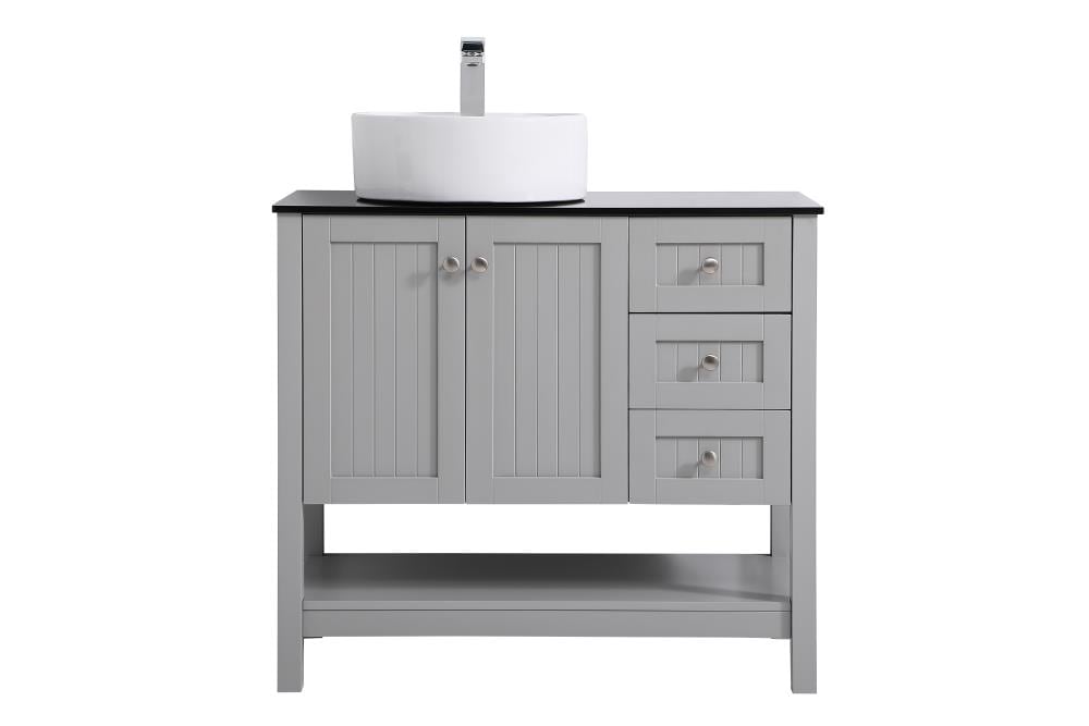 First Impressions 36-in Gray Single Sink Bathroom Vanity with Black Tempered Glass Top | - Elegant Decor FI48636GR