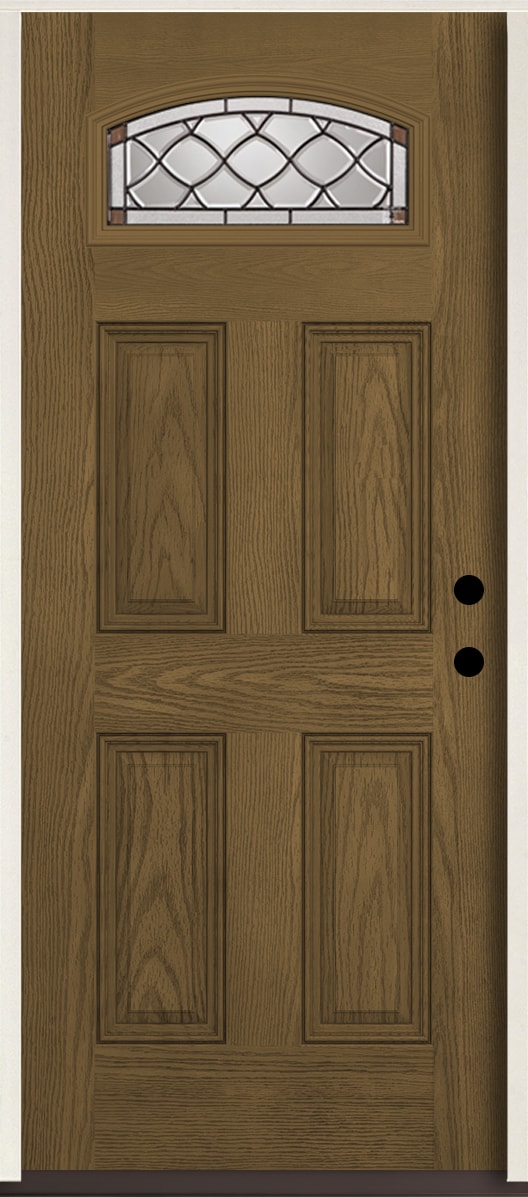 RELIABILT LO964122 Sheldon 36-in x 80-in x 4-5/8-in Fiberglass 1/4 lite Left-hand inswing Walnut Stain Stained Prehung Front Door Insulating core