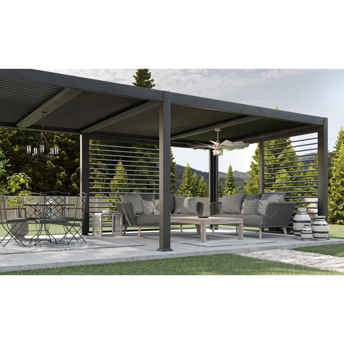 Matte Black Outdoor Cage Chandelier with Clear Glass Shades