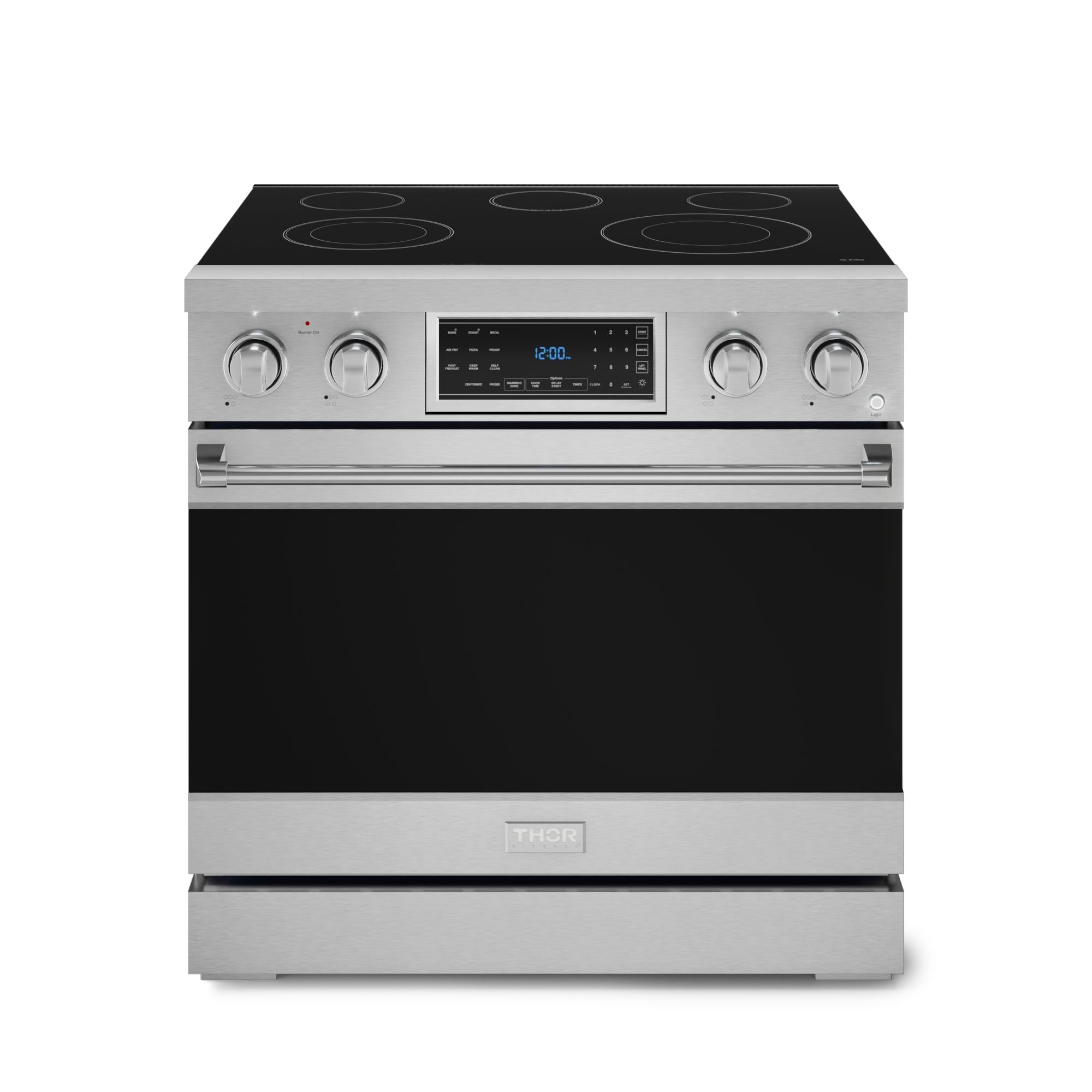 Thor Kitchen RSE36 Gordon Ramsay Series 36-in Glass Top 5 burners 6-cu ft Air Fry Convection Oven Freestanding Electric Range ( Stainless Steel )
