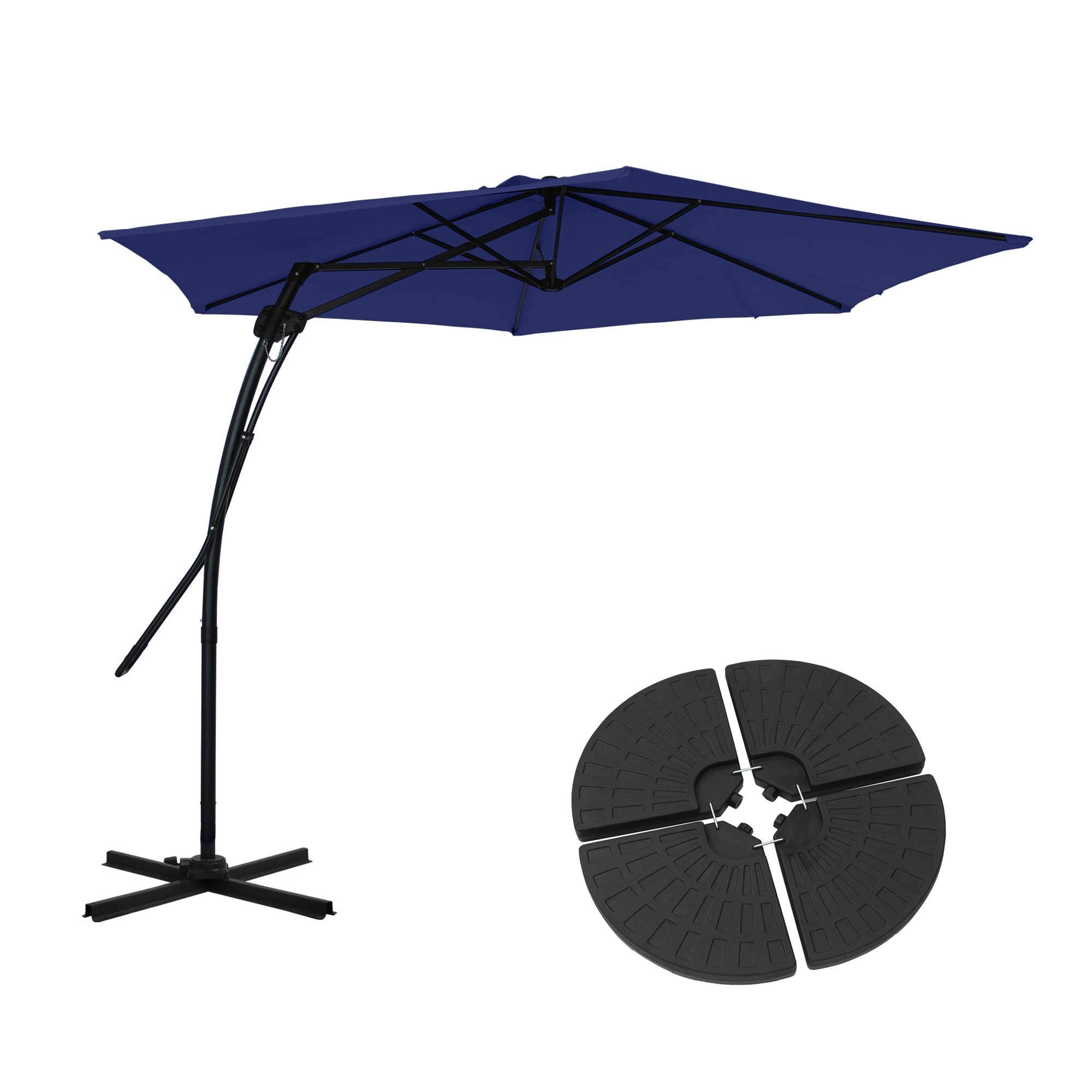 Mondawe 21WF431KA-ED 10-ft Steel Navy No-tilt Offset Patio Umbrella with Base