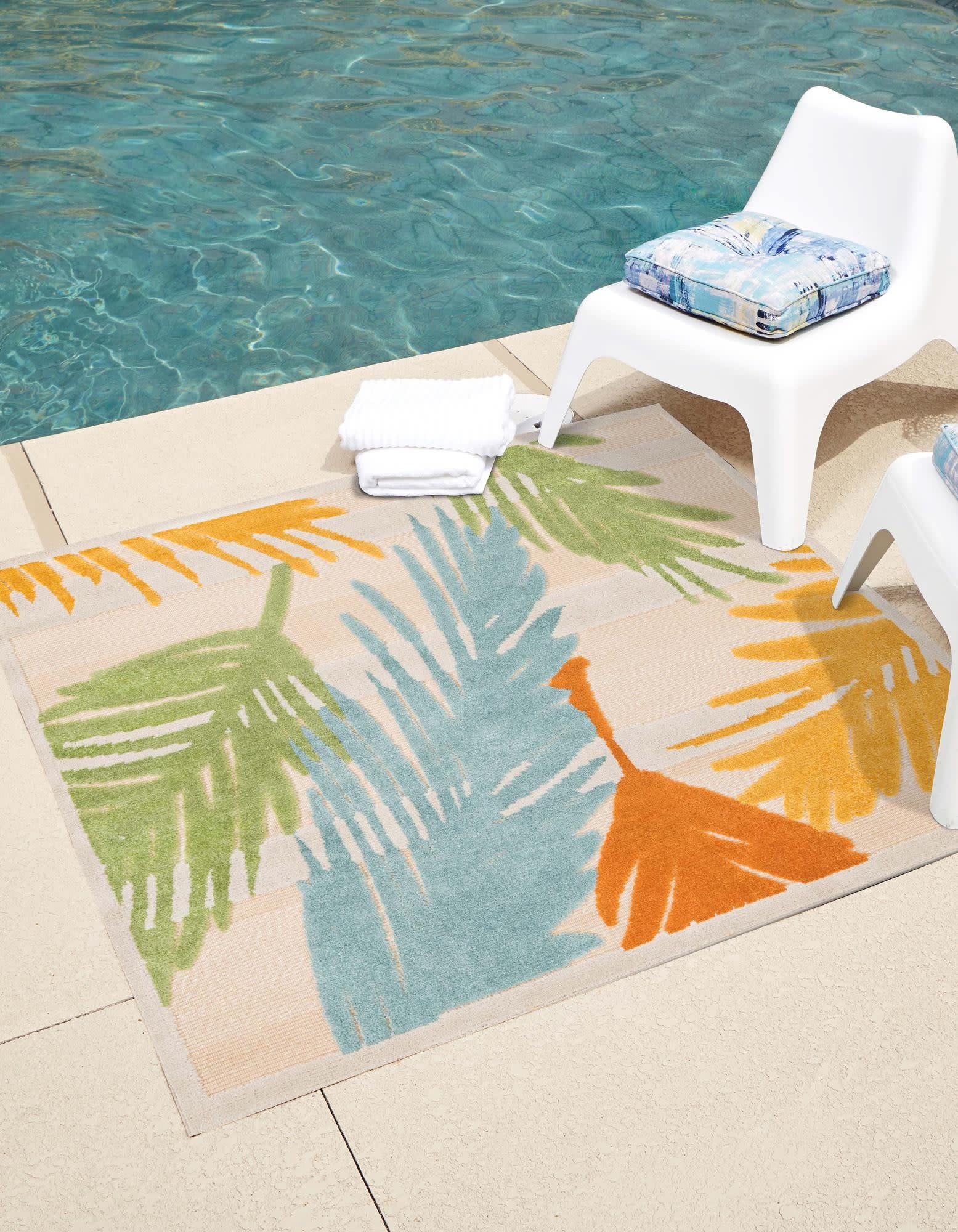 Unique Loom 3171223 Aruba Outdoor 8 x 8 (ft) Loomed Polypropylene Beige Square Indoor/Outdoor Floral/Botanical Area rug