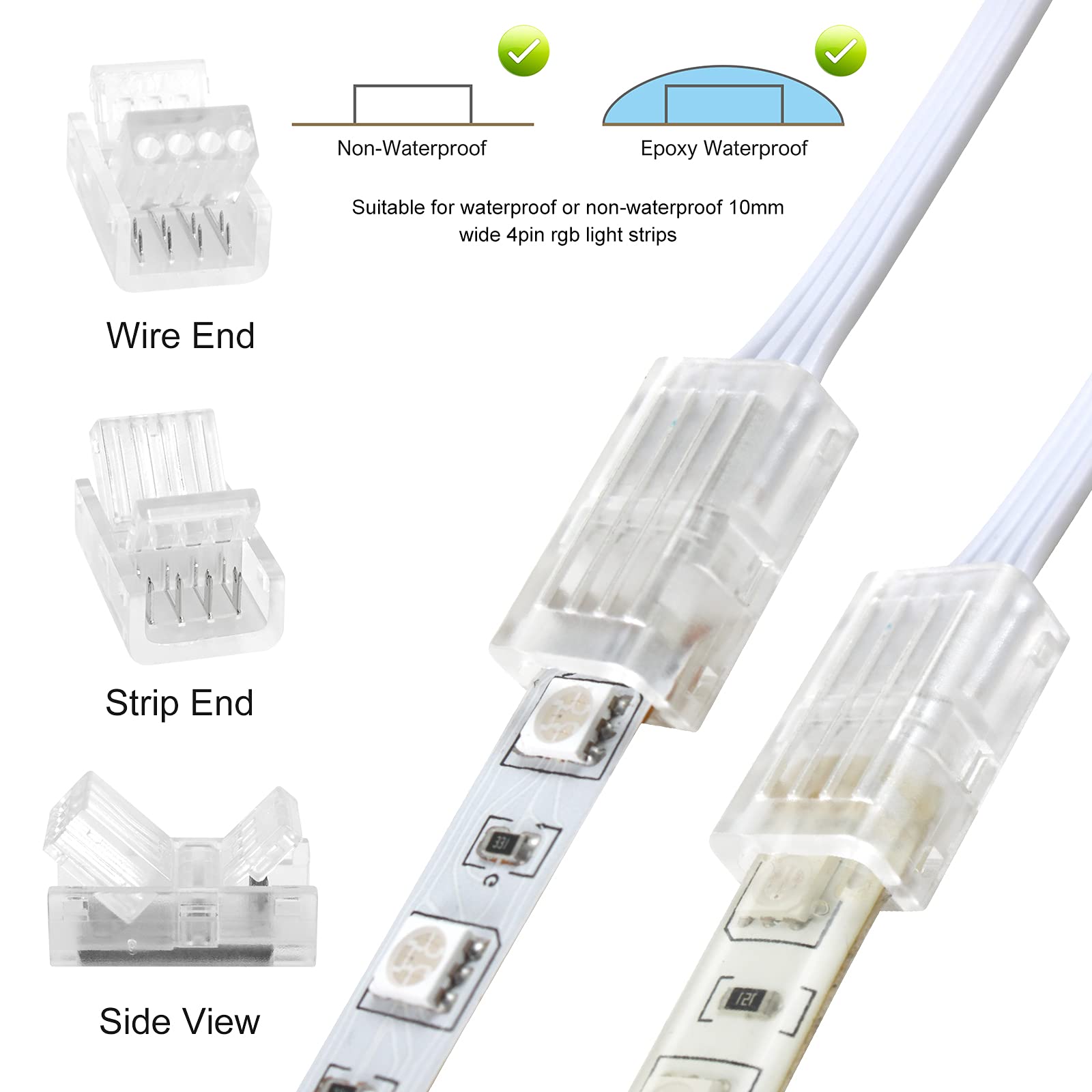 Misopily 4 Pin 10mm RGB LED Strip Connector Kit 32.8ft Extension Wire ...