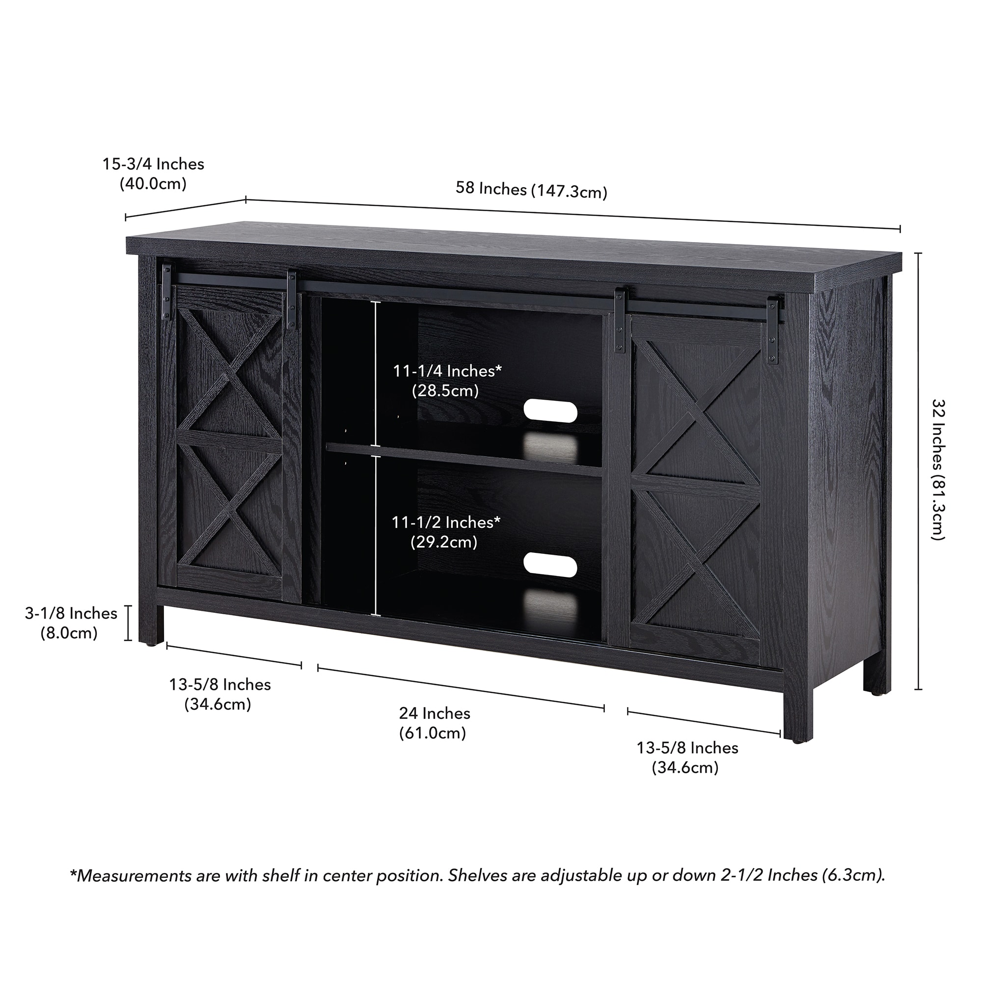 Clementine 58" Black Grain Metal TV Stand with Cabinet