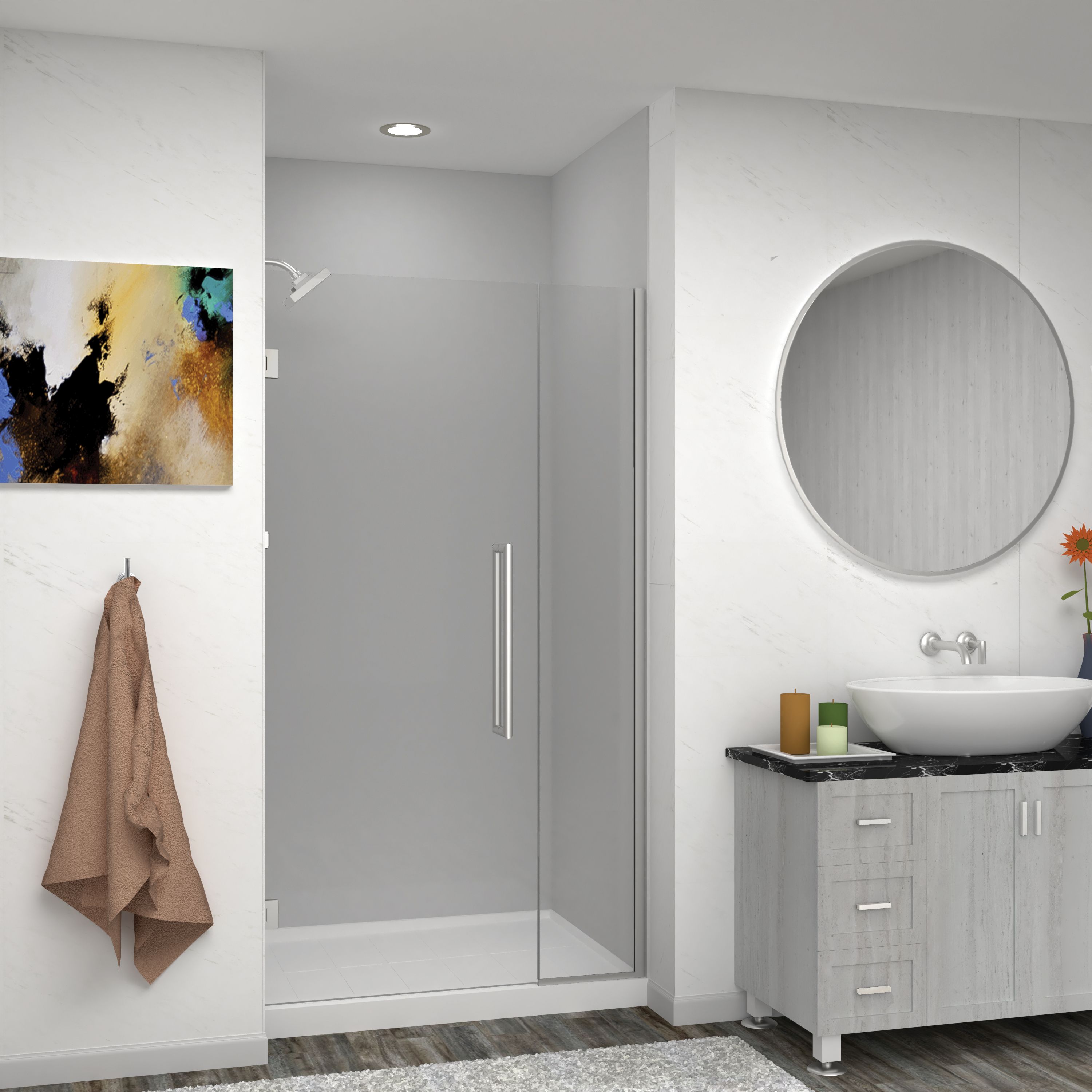 Transolid EHTB41297610C-T-BS Elizabeth Brushed Stainless 41-in to 41-1/2-in W x 76-Inches H Semi-frameless Hinged Soft Close Shower door 5/16-in Thick Clear Glass