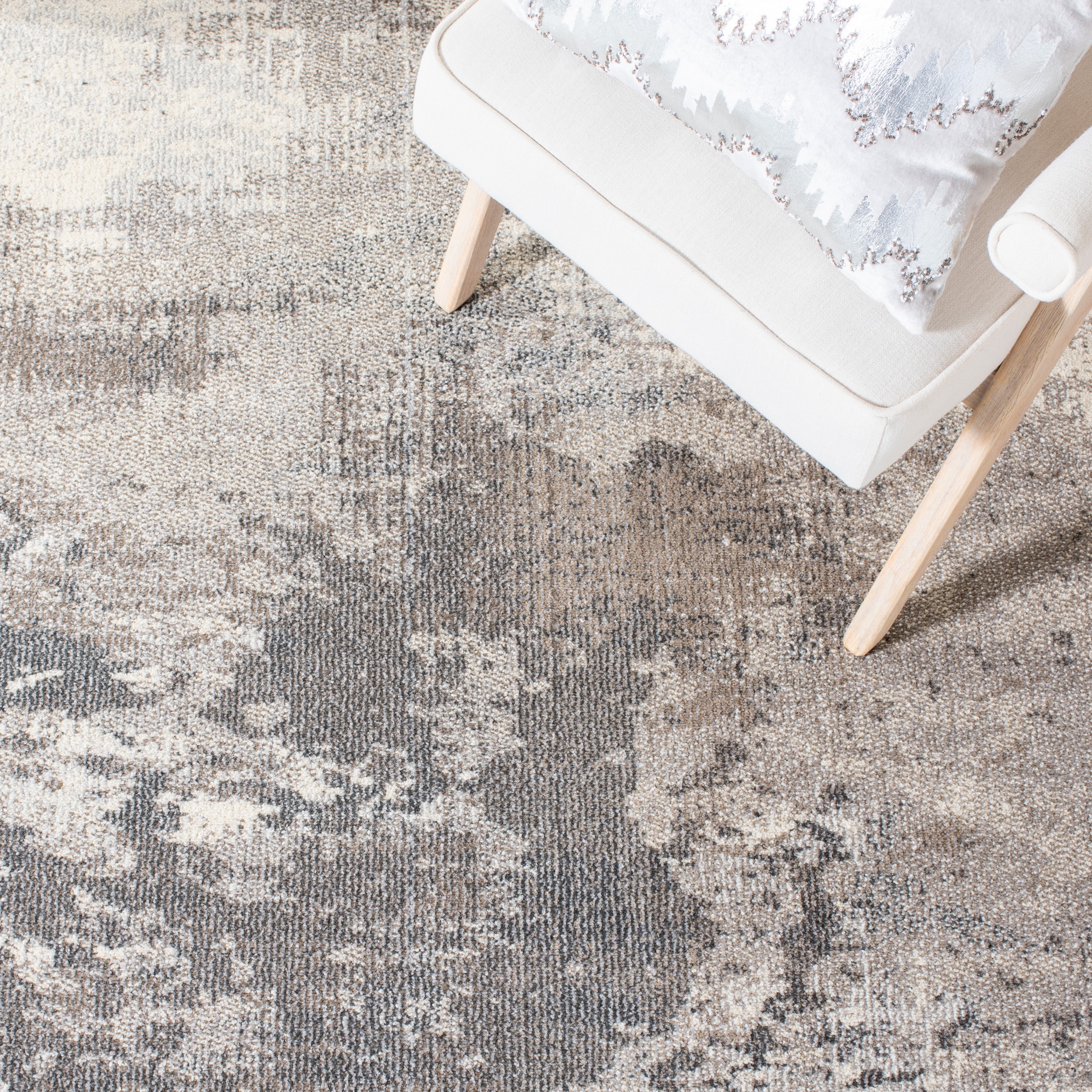 Beige and Grey Abstract 3' x 5' Synthetic Area Rug