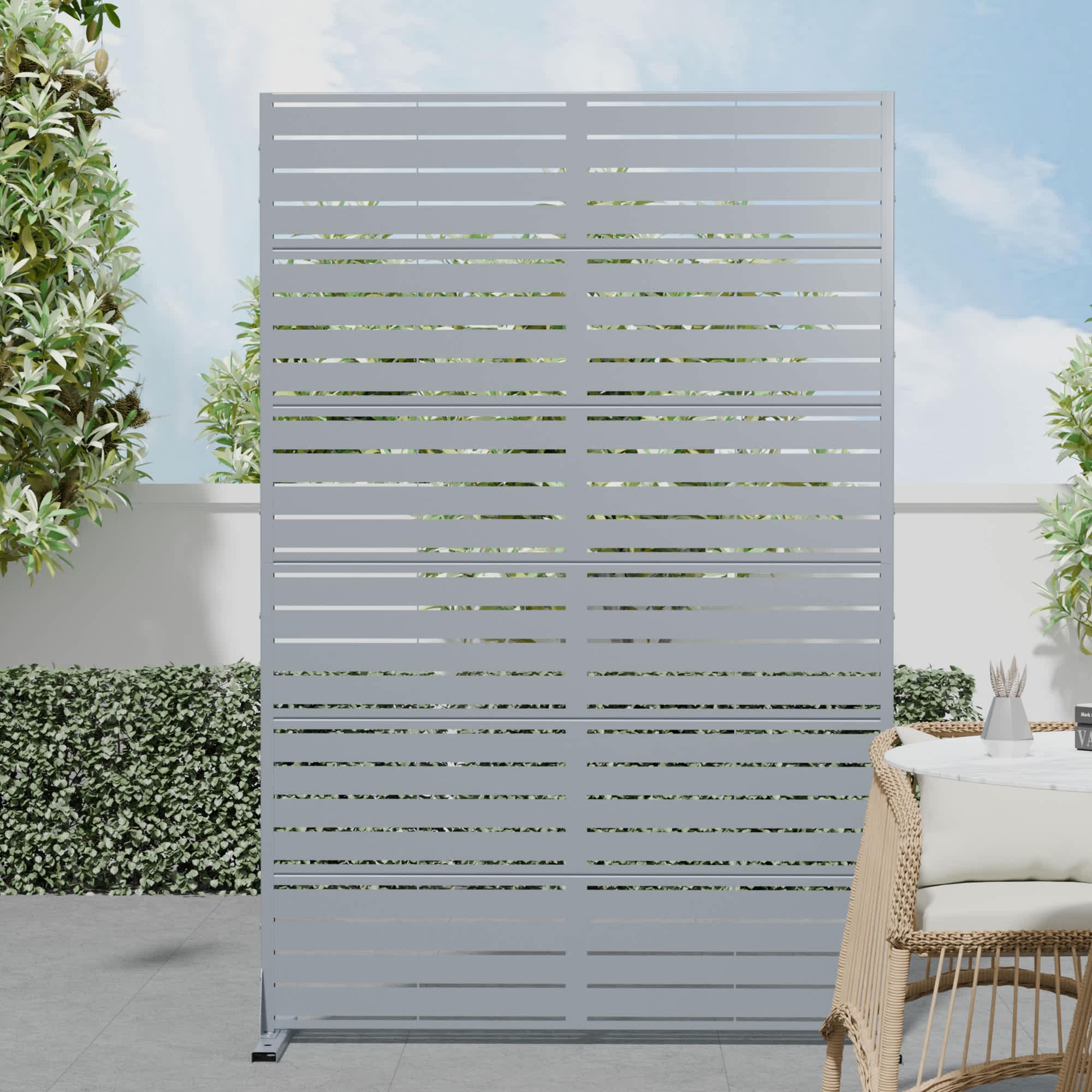 Misty Moon LW0406-SYJPF-61 Metal Privacy Screen 72-inches H x 47-inches W Gray Outdoor Privacy Screen Divider for Balcony Patio （Classic Shutters）