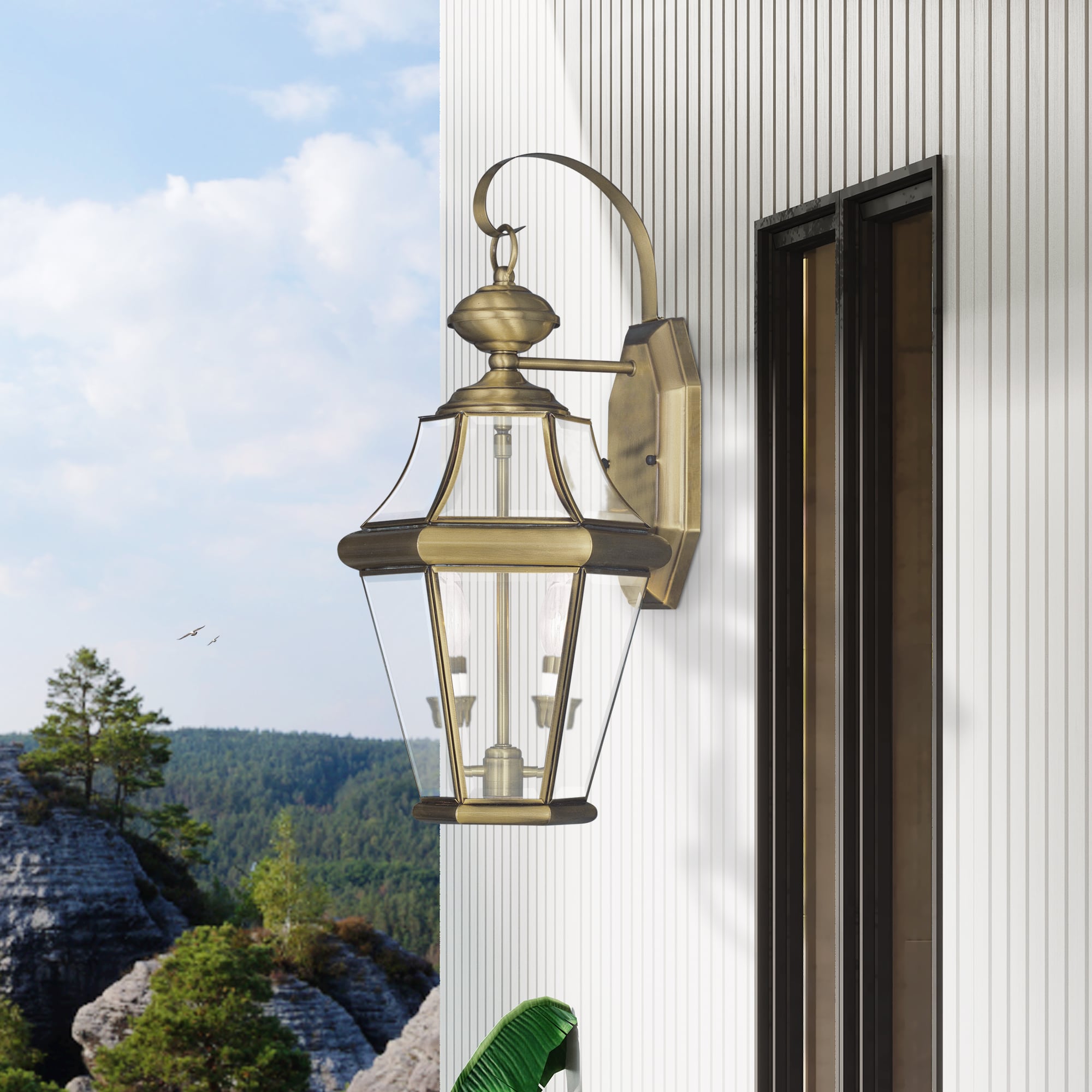 Antique Brass and Bronze 2-Light Outdoor Wall Lantern