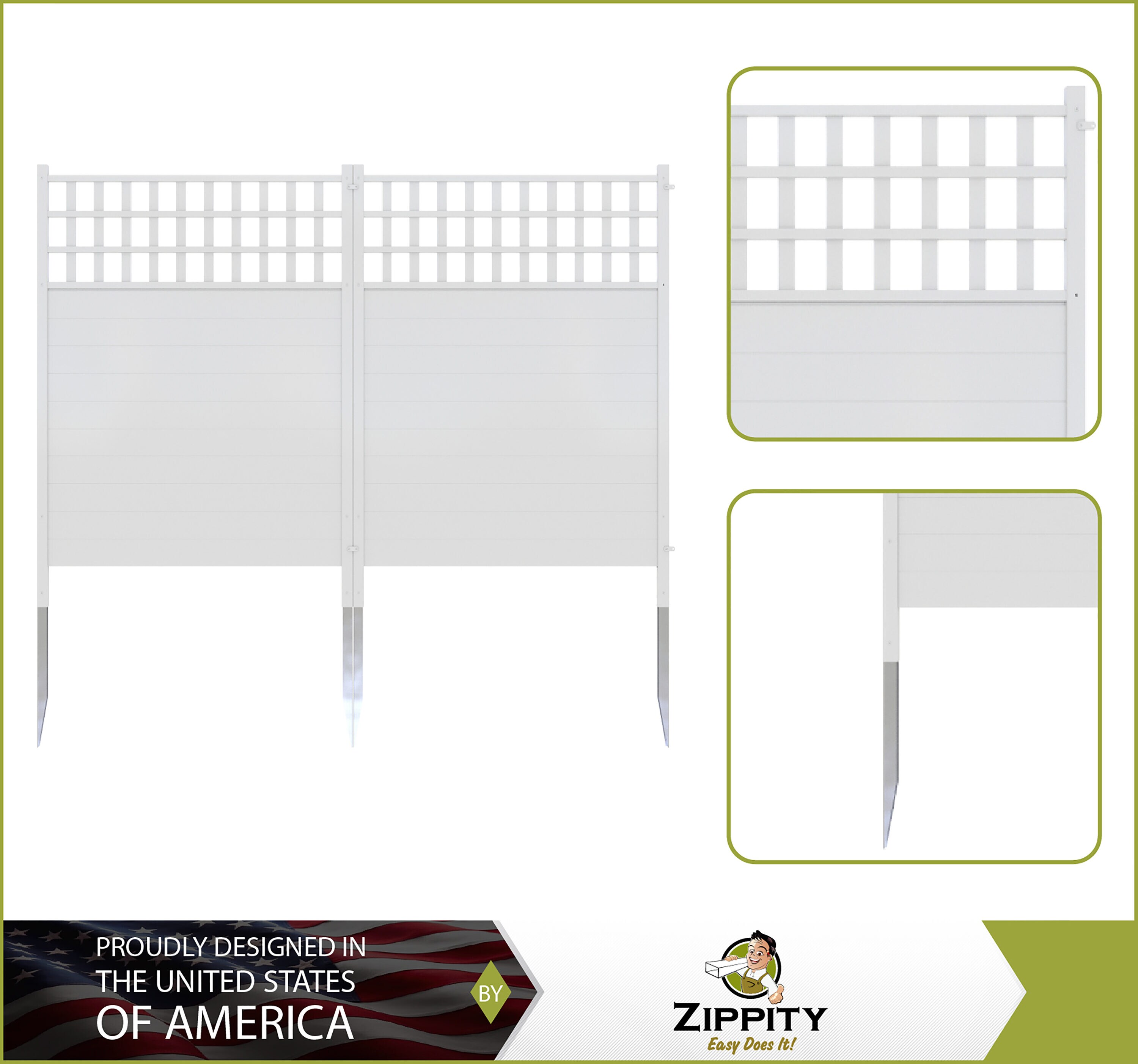 Keswick White Vinyl Lattice-Top Privacy Fence Panels, 3.5-ft