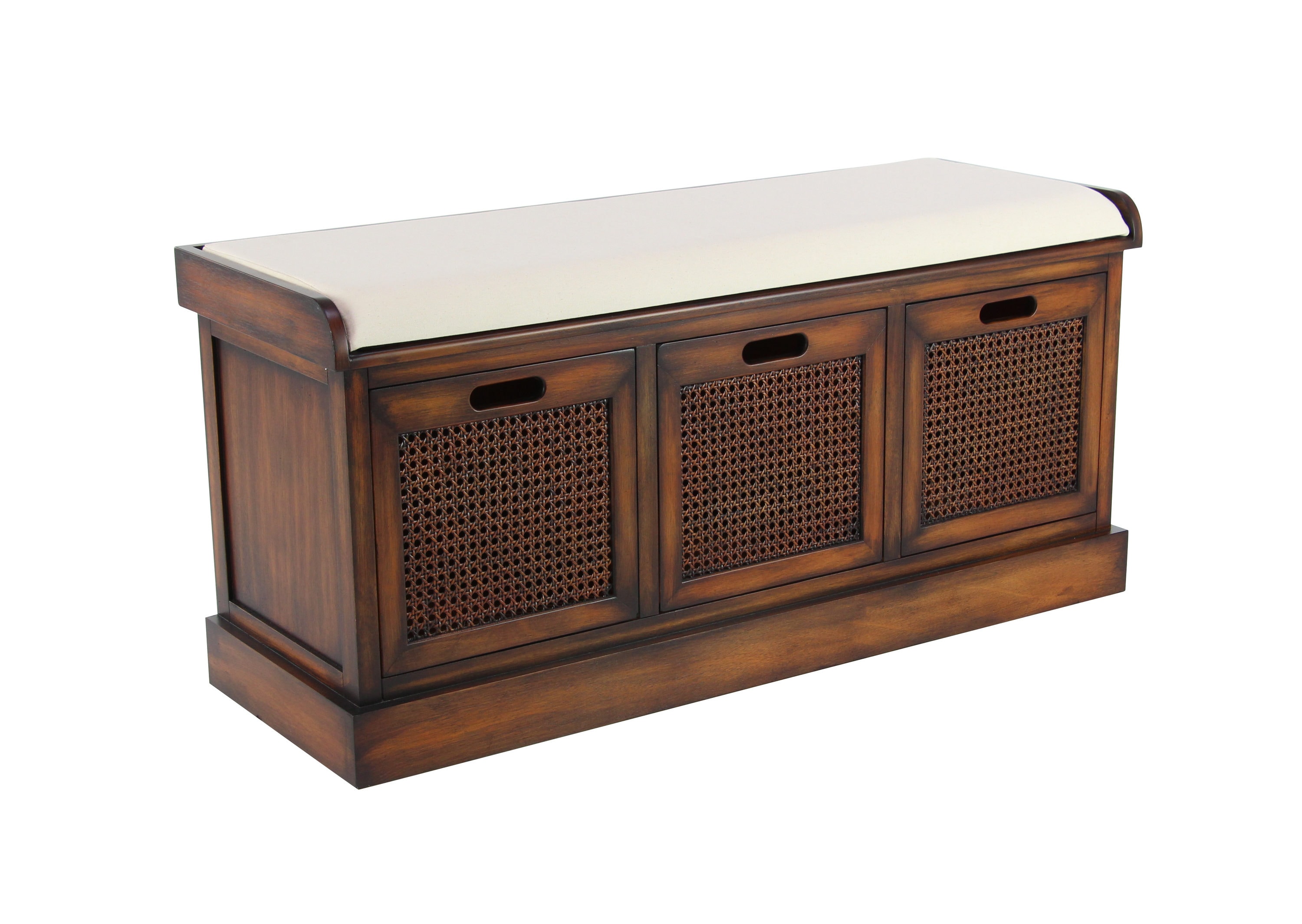 Grayson Lane 90629 Rustic Brown Upholstered Seat Storage Bench with Storage 42-in x 15-in x 20-in