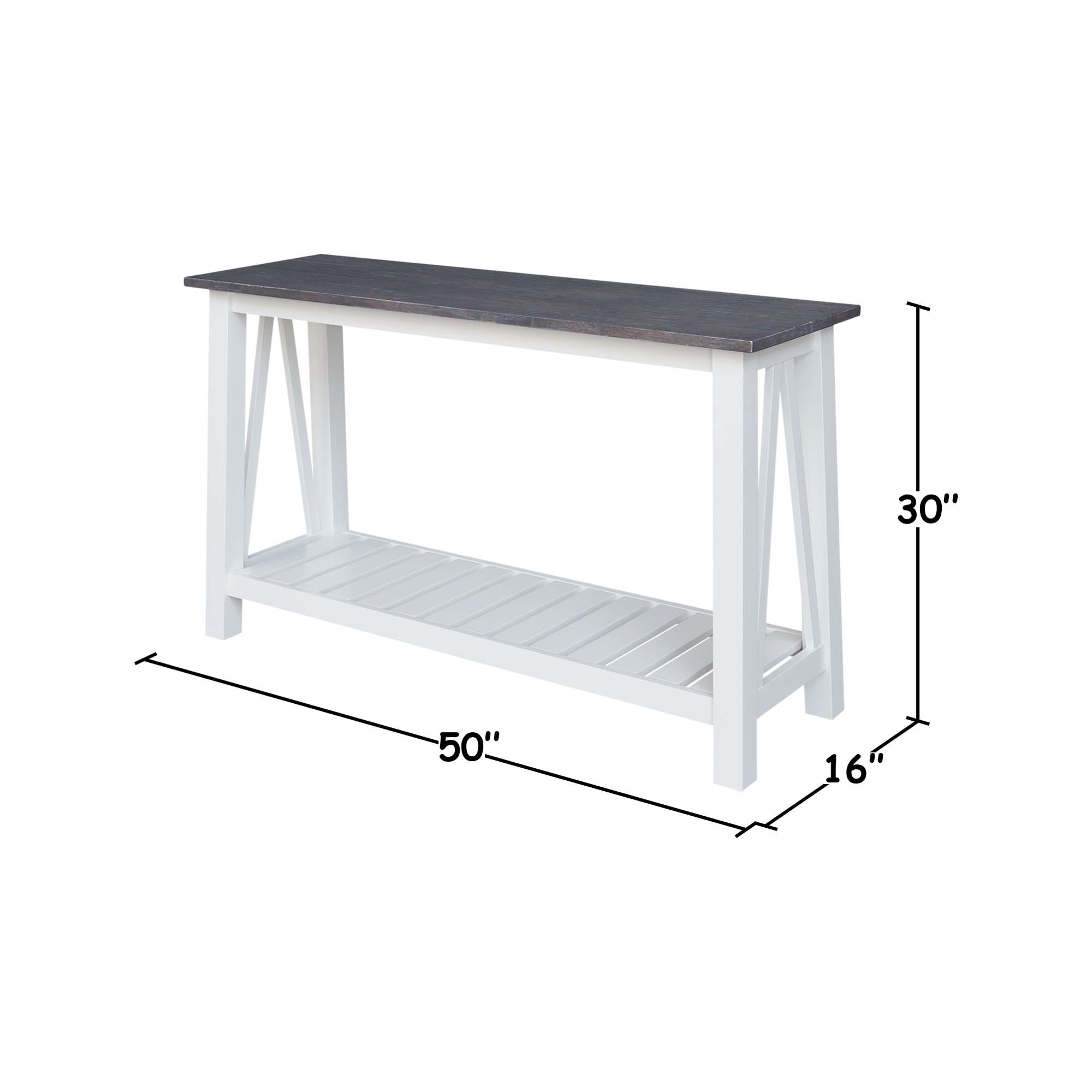 Surrey 65" White and Heather Gray Solid Wood Console Table with Storage