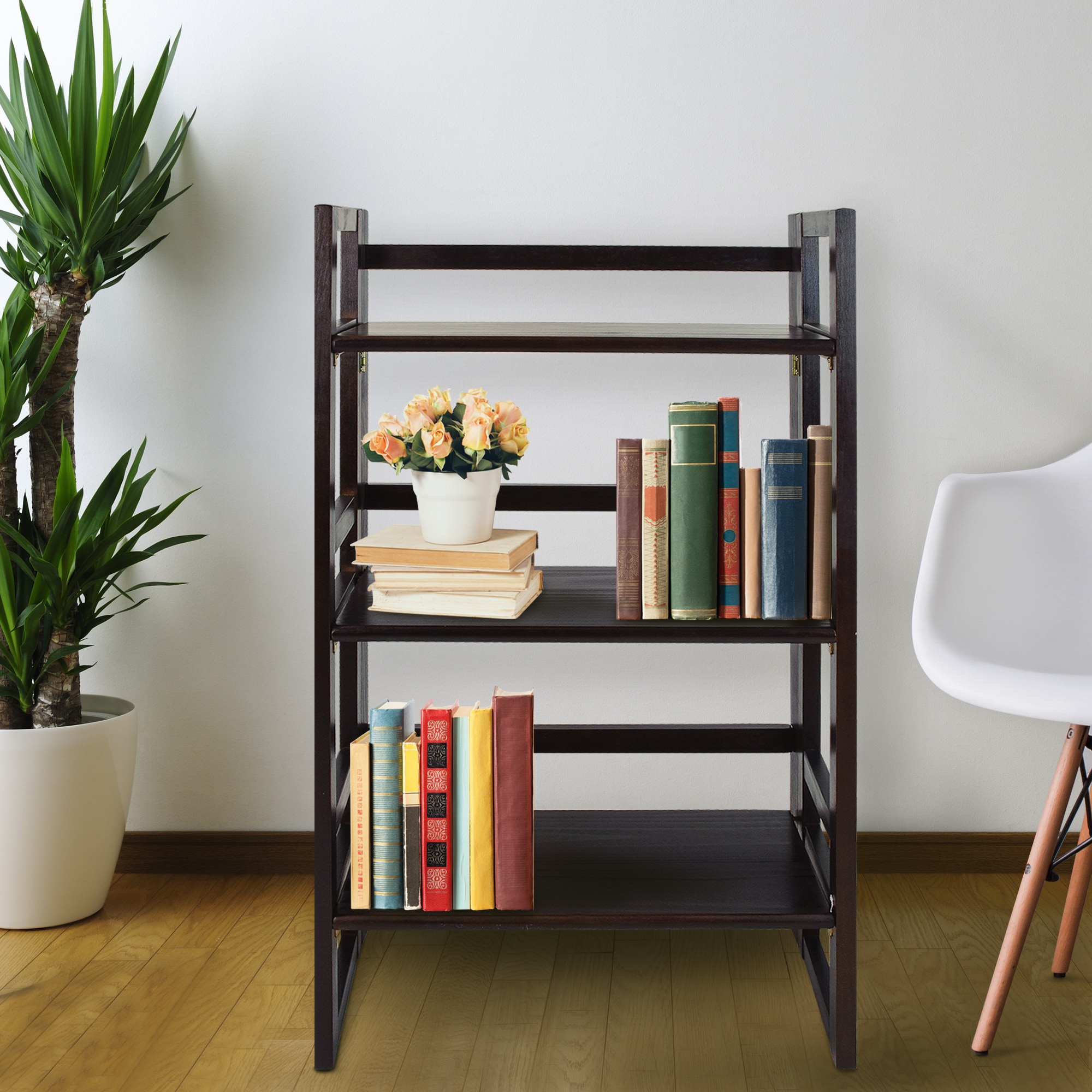 Mission Casual Espresso Solid Pine 3-Shelf Folding Bookcase