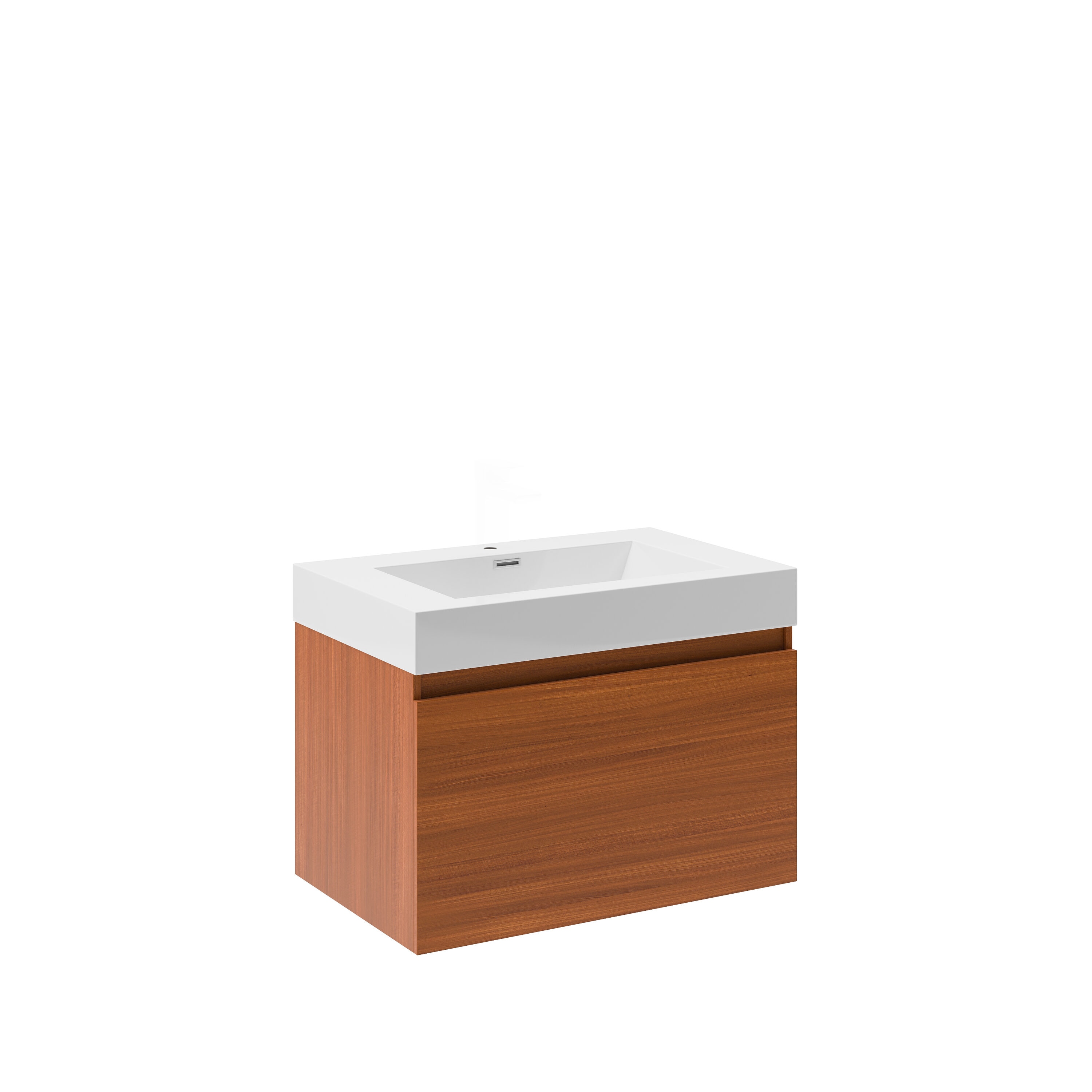Teak 30" Wall-Mounted Single Sink Bathroom Vanity with Acrylic Top