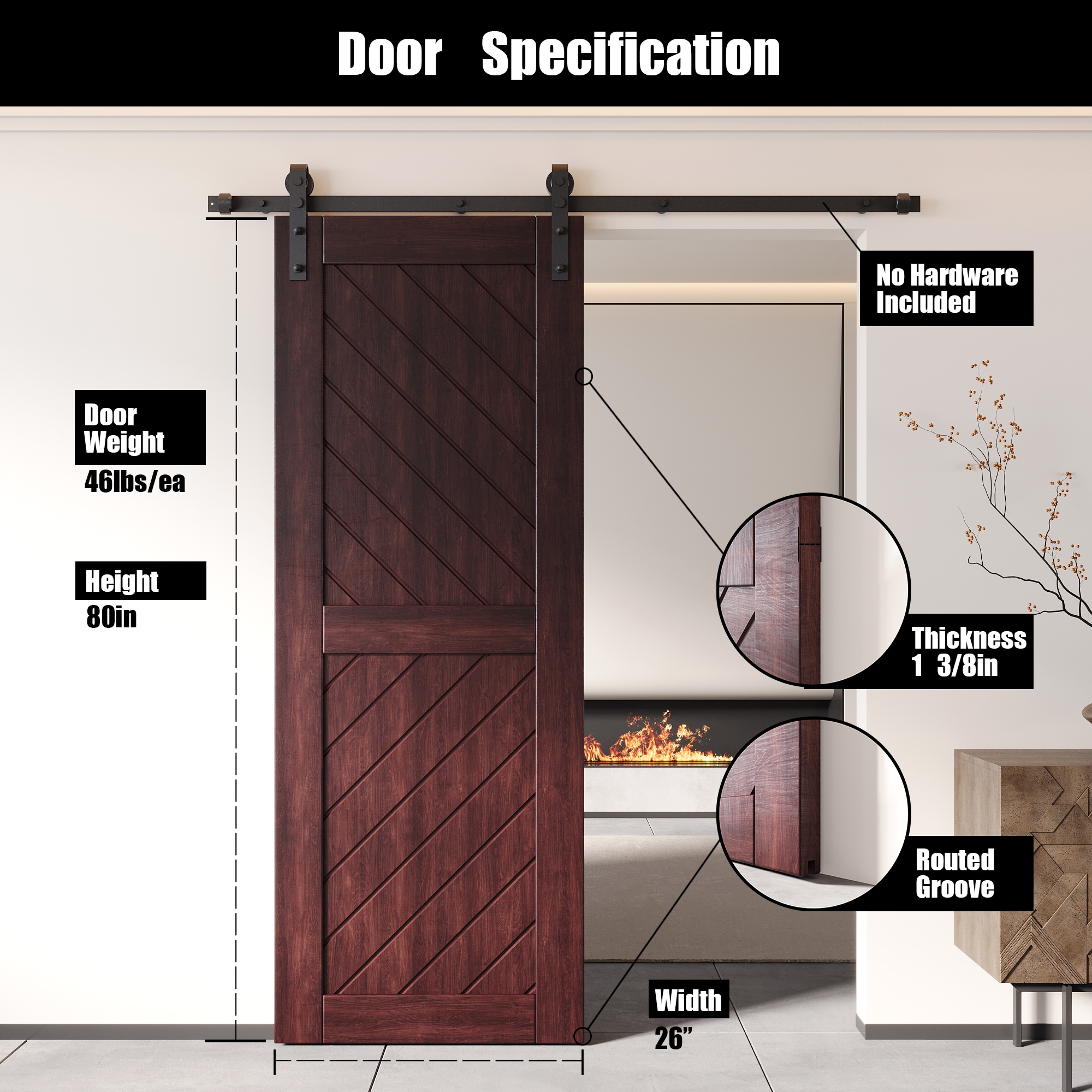 HOMACER XT4-2680-RD Barn-Doors - View #2