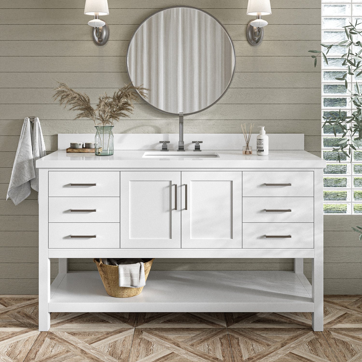 ARIEL S061SWQRVOWHT Magnolia 61-in White Undermount Single sink Bathroom Vanity with Pure White Quartz Quartz Top