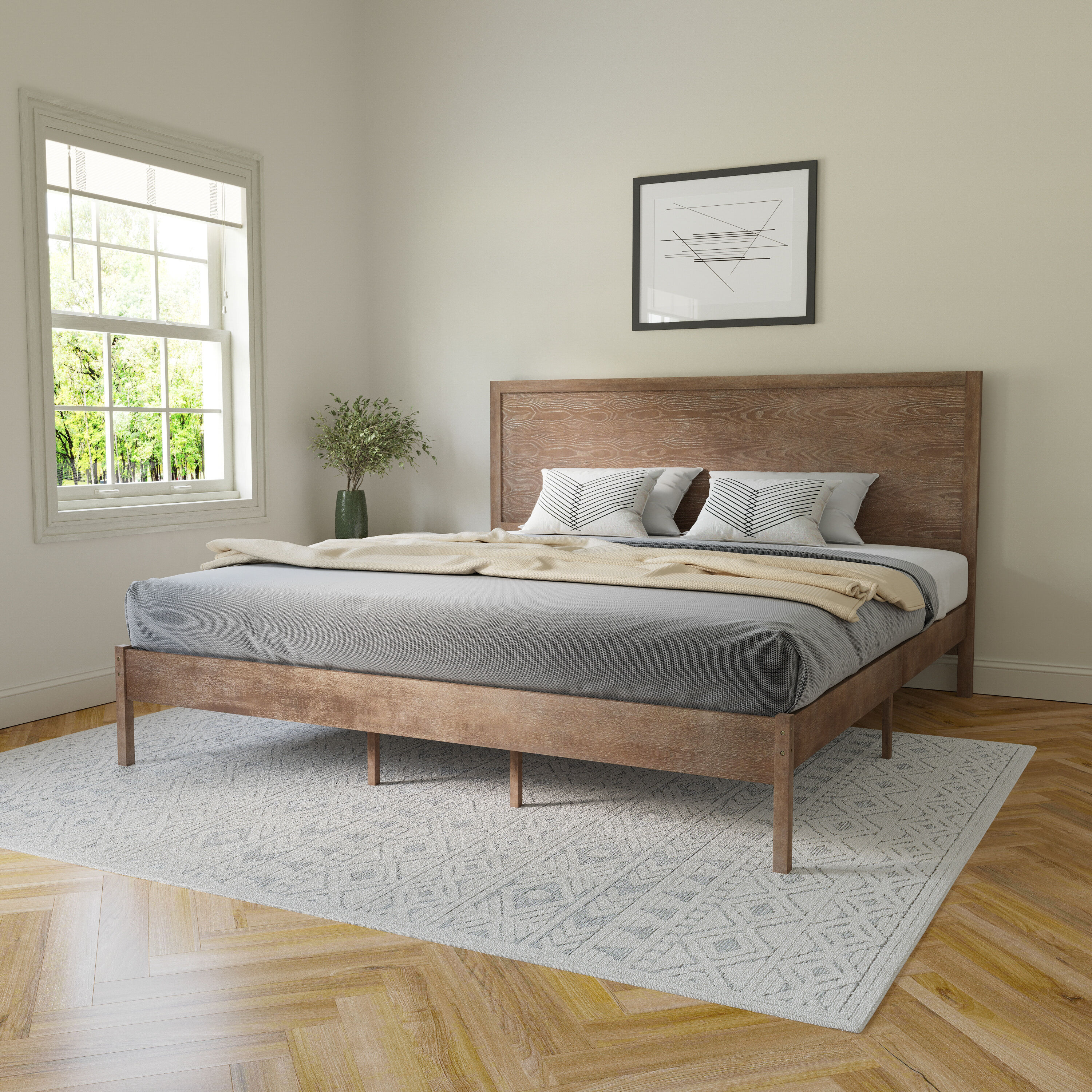 Flash Furniture - Asher King Size Solid Wood Platform Bed with Wooden Slats and Headboard; No Box...