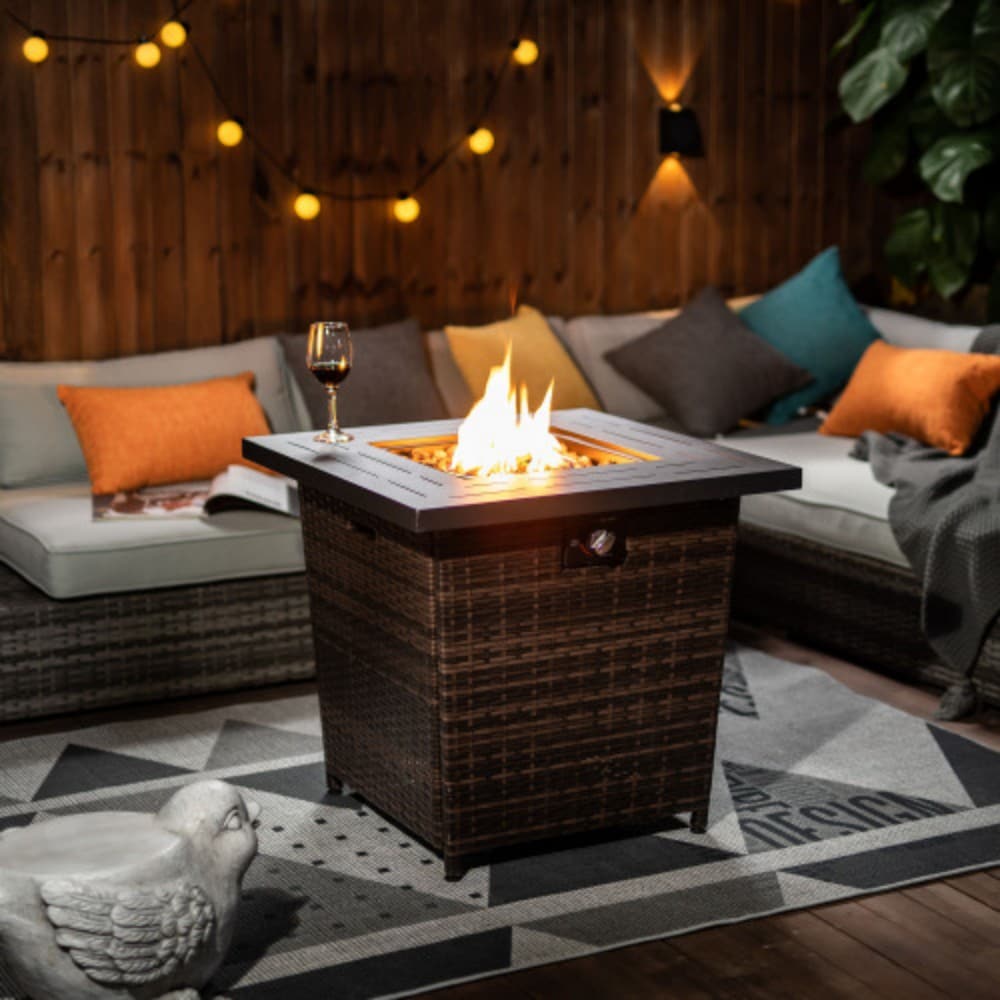 Poly furniture W853102854 Fire Pit 28-in W 50000 Maximum BTUs Wicker Square Liquid propane Fire pit table
