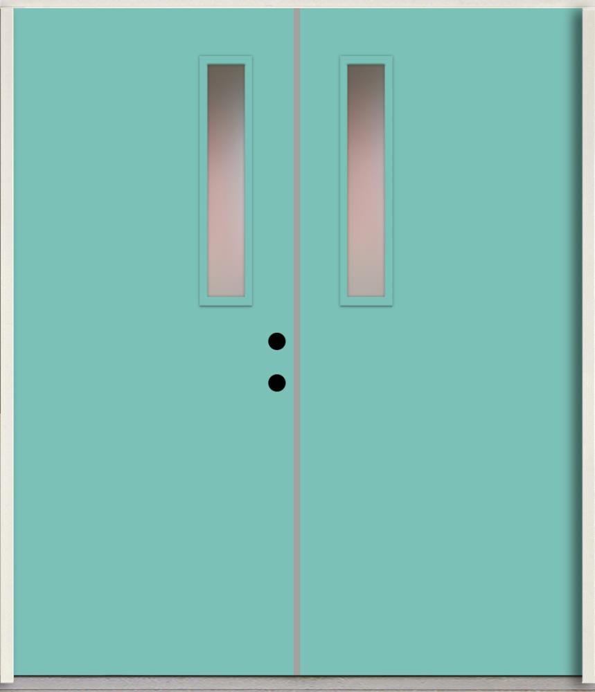 RELIABILT LO1063610 Spotlights 72-in x 80-in x Fiberglass 1/4 lite Left-hand inswing Caribbean Blue Paint Painted Prehung Double Front Door Insulating core