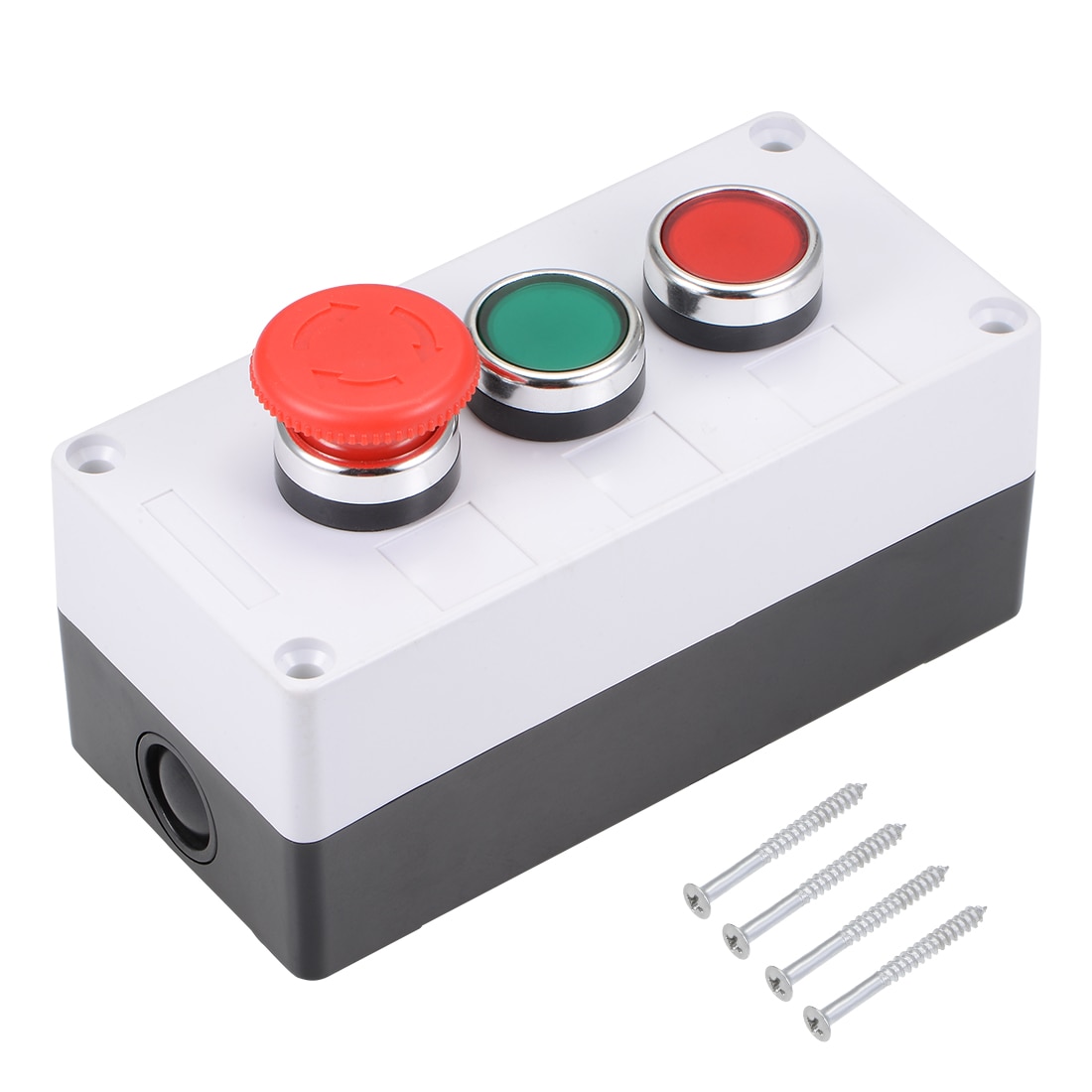 Unique Bargains Push Button Switch Box Momentary NO NC Red Green Switches and Emergency Stop #S25112701UX5906